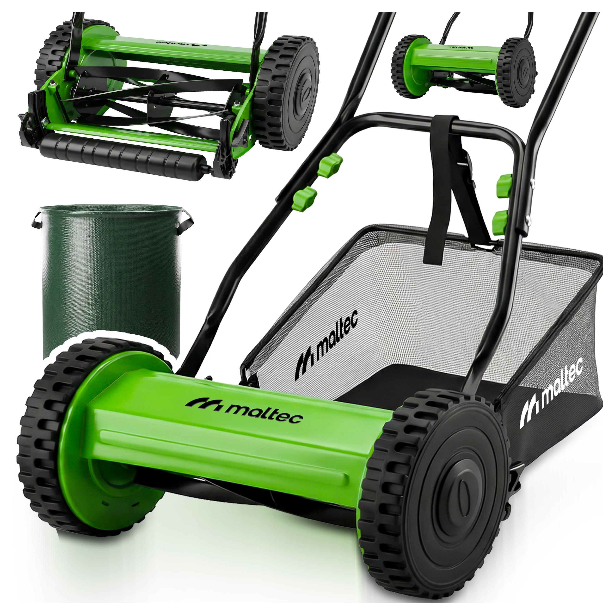 KOSIARKA RĘCZNA WRZECIONOWA BĘBNOWA PCHANA Z KOSZEM 22L 30CM TORBA 120L