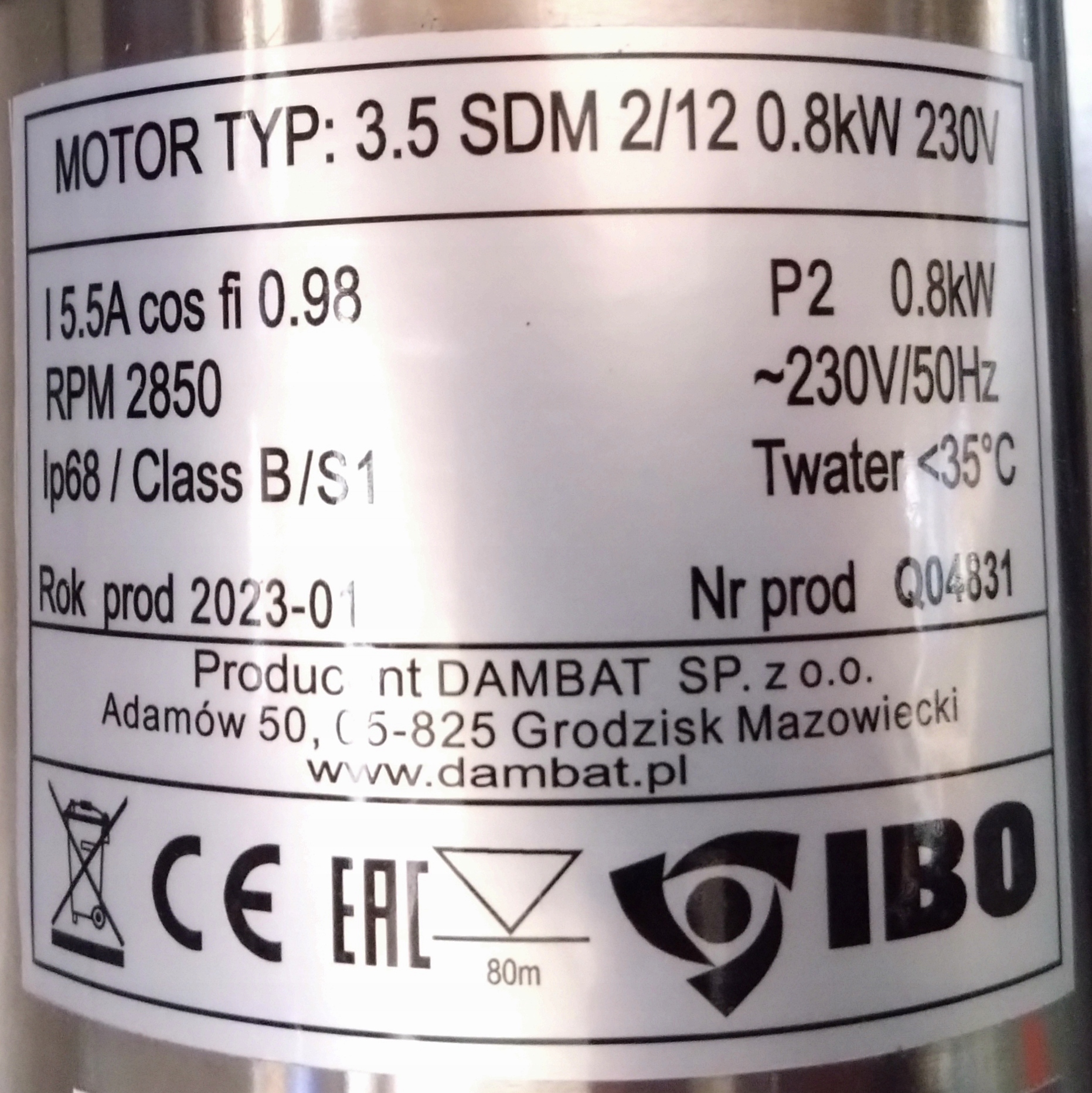 IBO 3,5 SDM 2-12 pompa głębinowa antypiaskowa + 20 m kabla, 230V Rodzaj pompy głębinowa