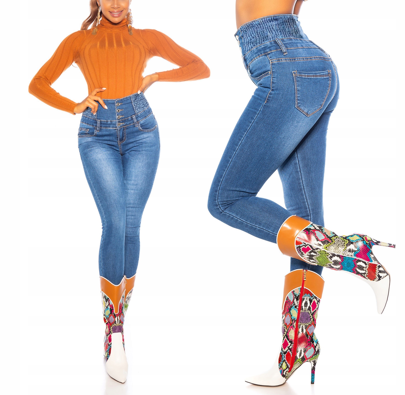 

Spodnie Wysoki Stan Modelujące Szeroki Pas Jeans