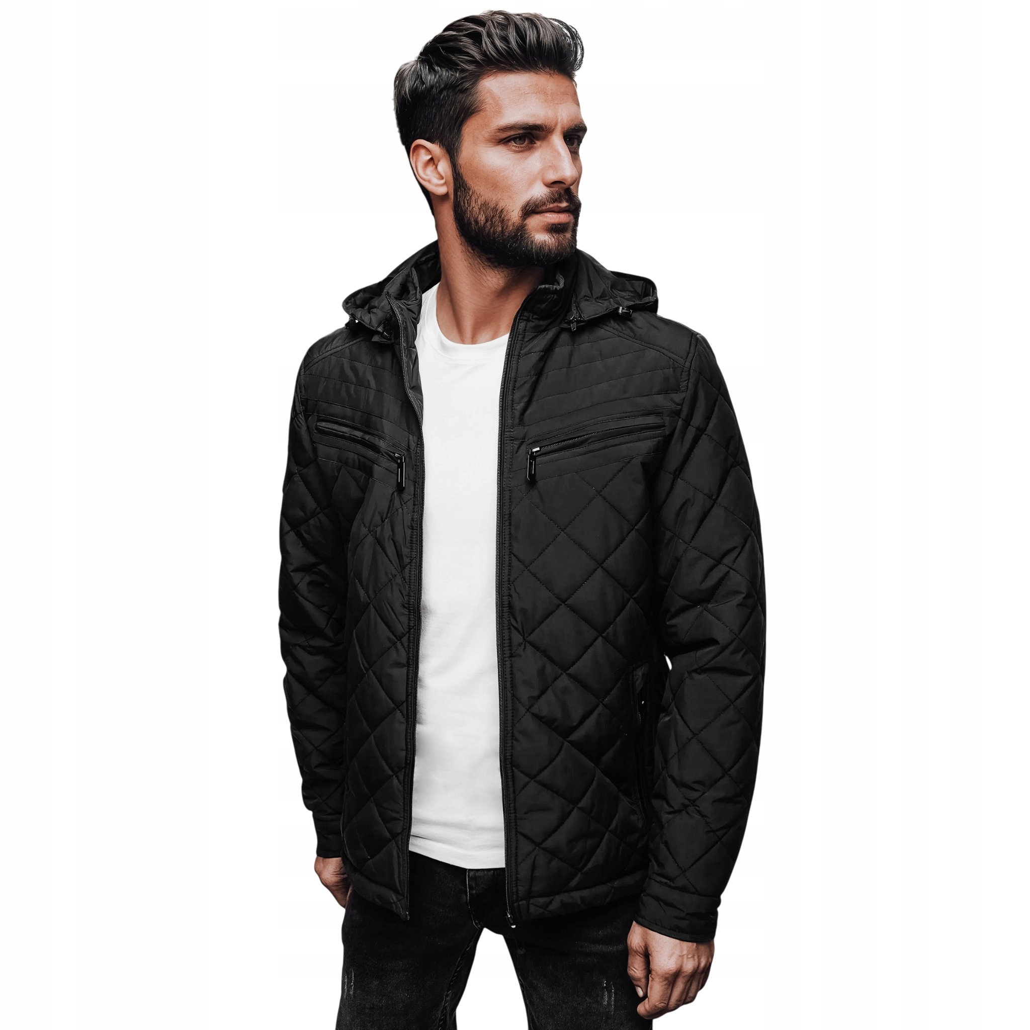 Kurtka męska pikowana z kapturem klasyczna czarna TX4991 M/48