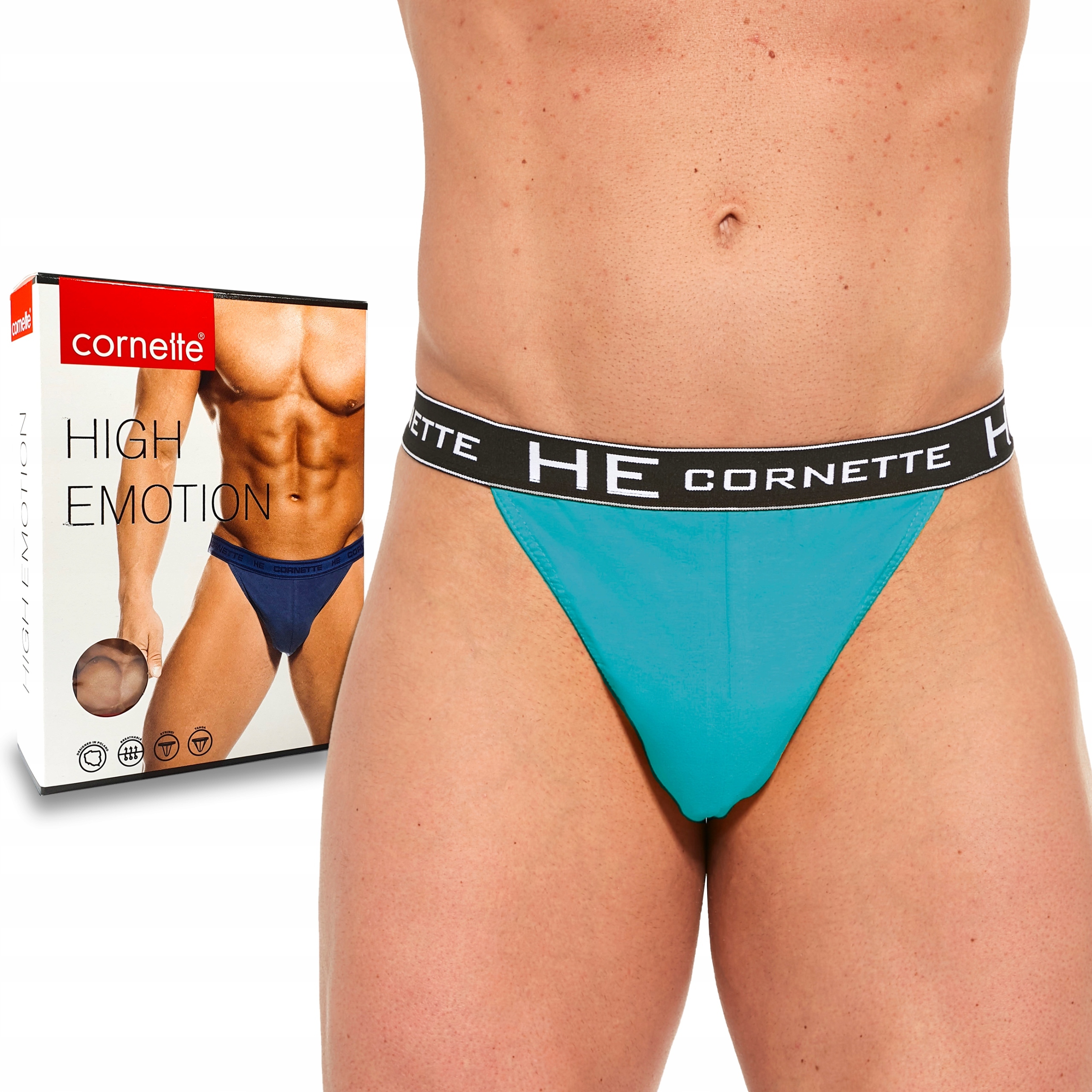 Cornette Pánské slipy Tanga Bavlněné tyrkysové XL
