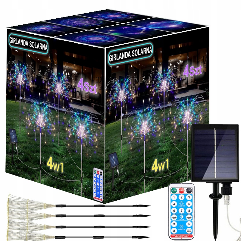 4x LAMPA SOLARNA OGRODOWA LED drzewko dmuchawiec fajerwerki 480LED z pilot