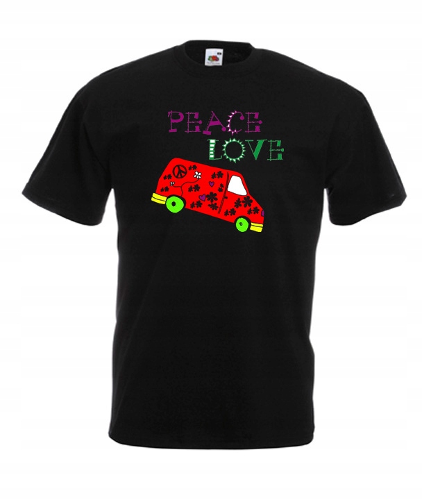

XXL Koszulka Męska Peace Love Flowers Car Wzory