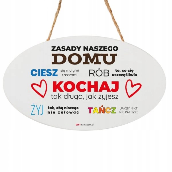 

Ozdobna zawieszka, tabliczka Zasady Naszego Domu