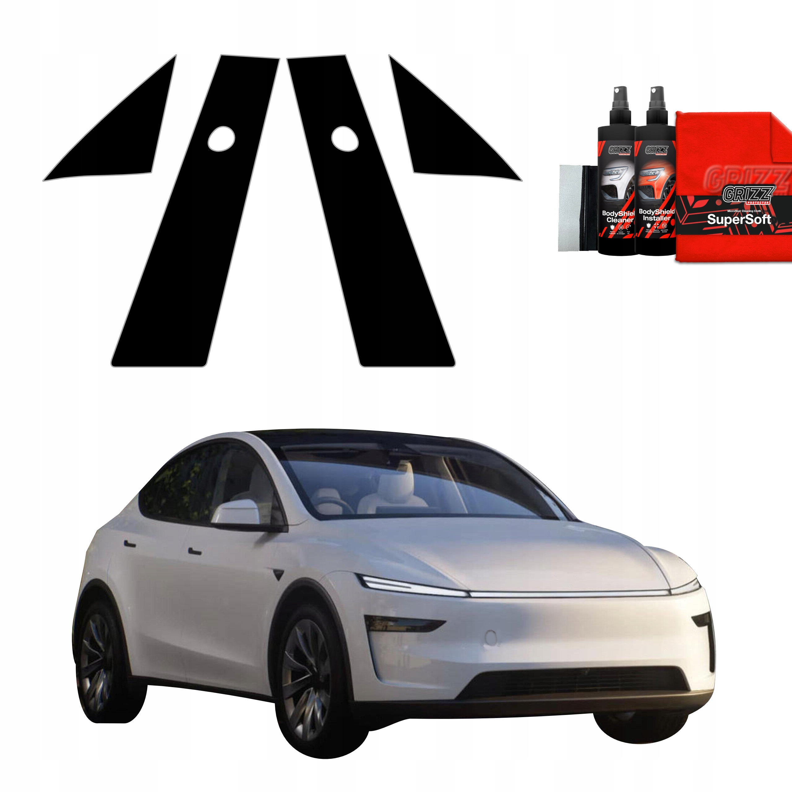 4v1 Černá fólie na sloupky pro Tesla Model Y Juniper (2024-2025)