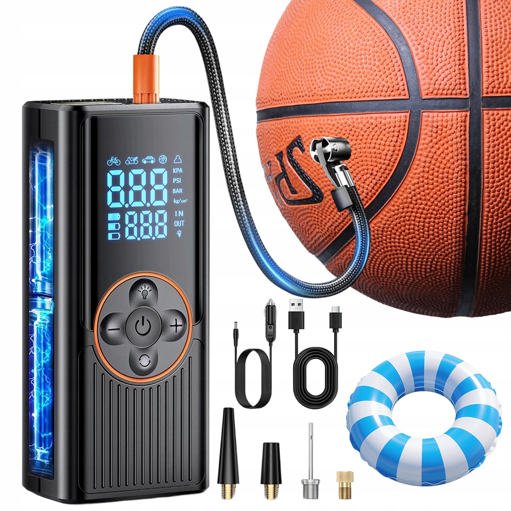 Pompka Samochodowa Cyfrowa 150 Psi Led Sos 5 Trybów Powerbank