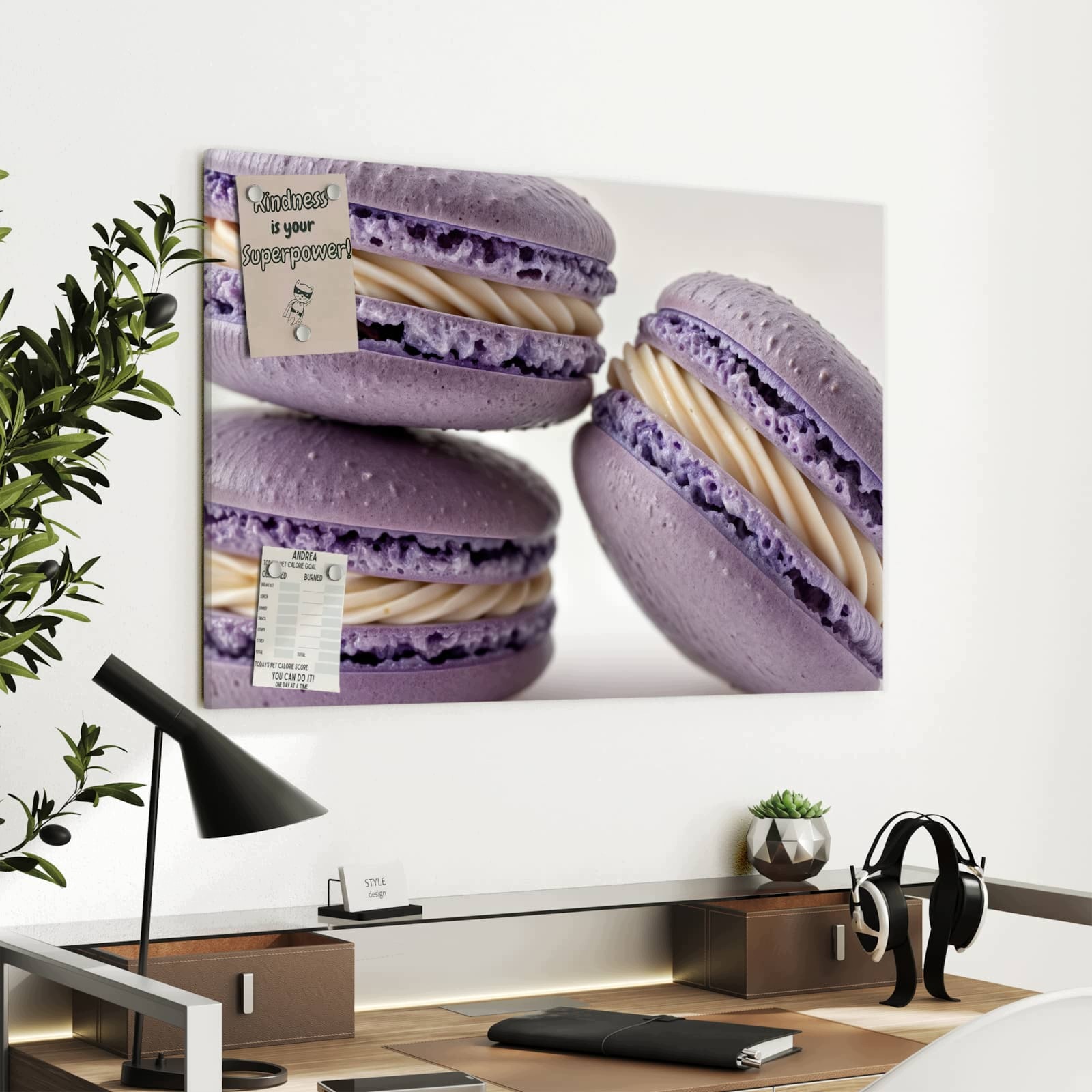 Magnetická tabule Fialový Makronky 90 × 60 cm