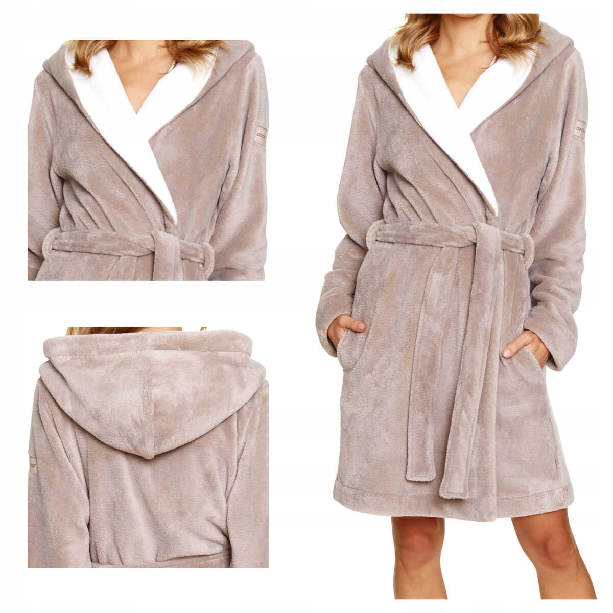 Doctornap Dámský měkký teplý župan kapuce Sww 7181 beige plus 2XL