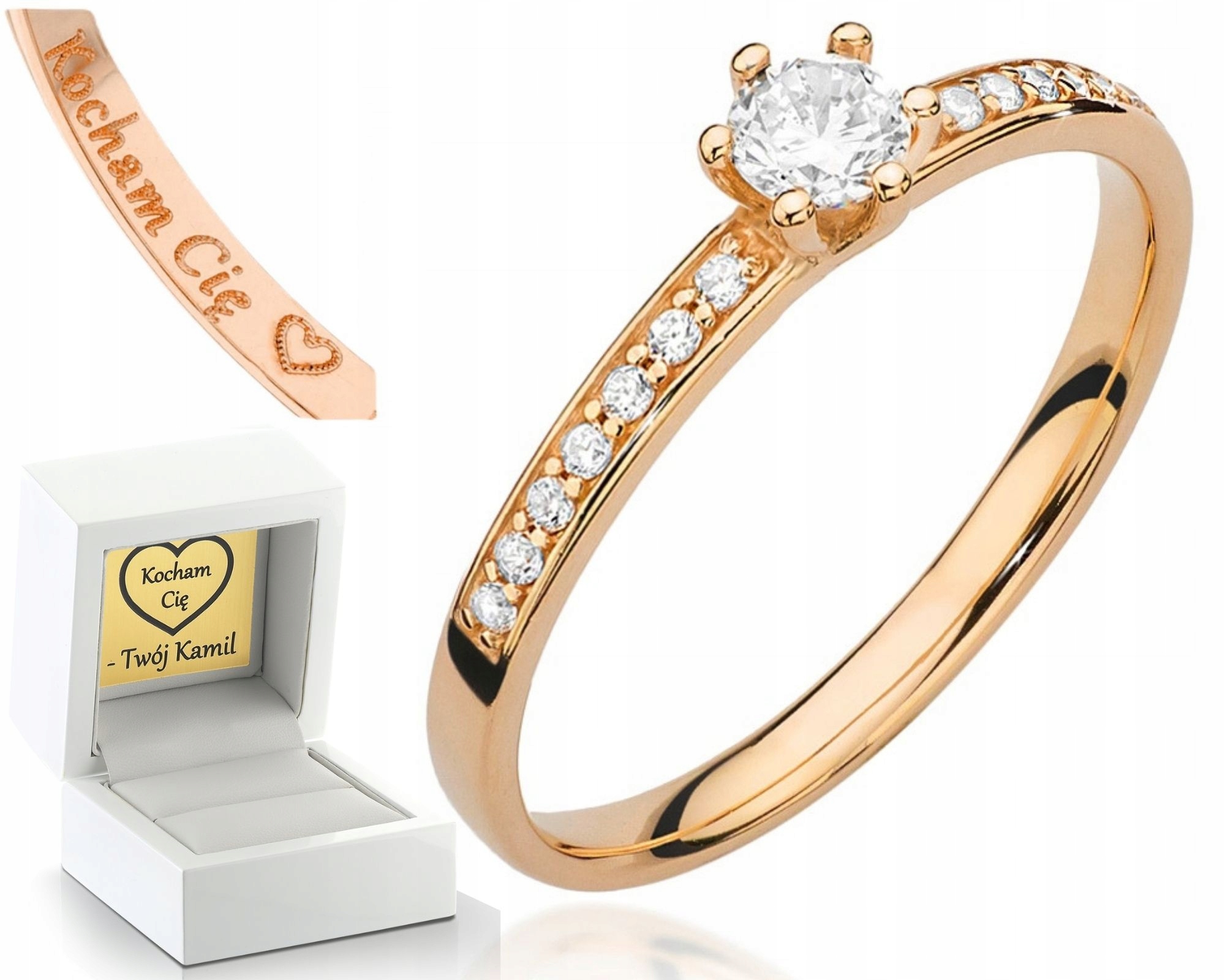 Růžové Zlato Prstýnek S Brilianty Gravírování 585 Zásnubní Pro Ženu