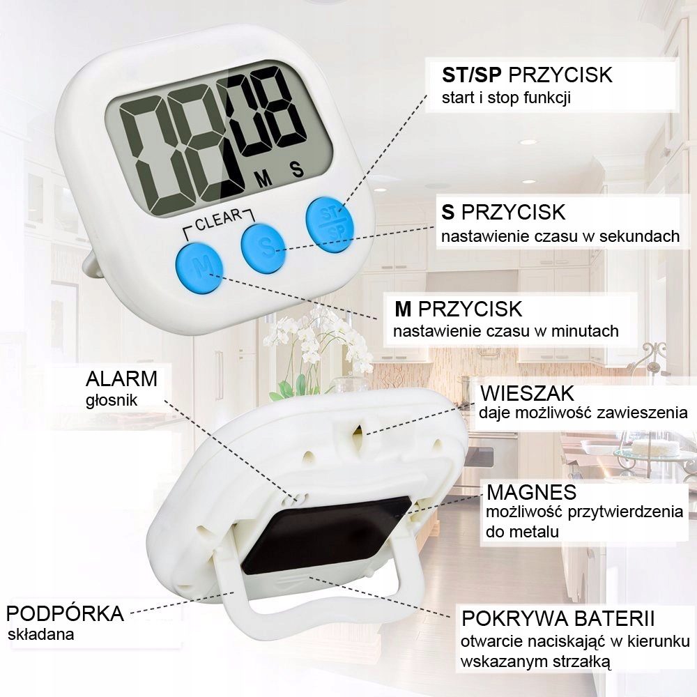 MINUTNIK CYFROWY TIMER STOPER LCD MAGNES JS-118 n Rodzaj minutnik elektroniczny