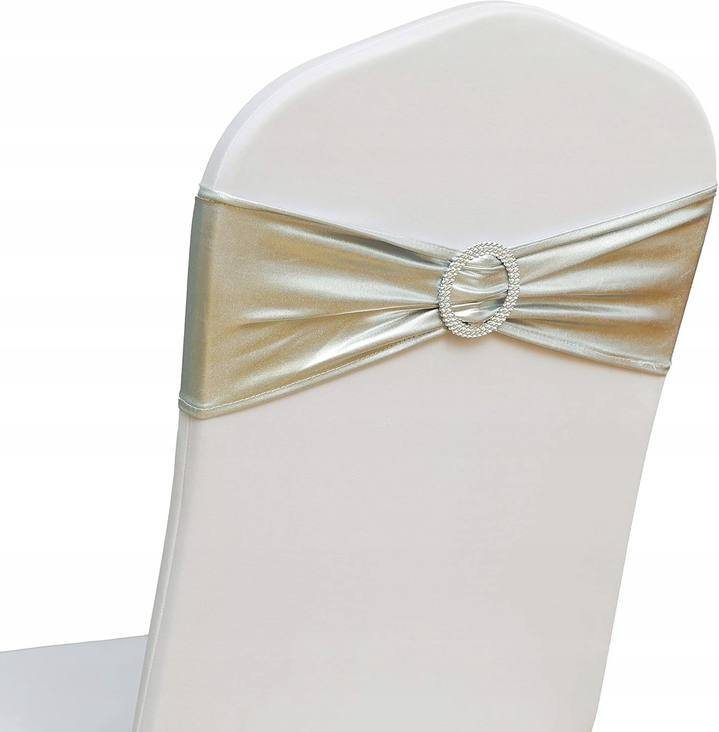 Potahy na židle s mašlí, elastické, stříbrné, na svatební hostina 100 ks
