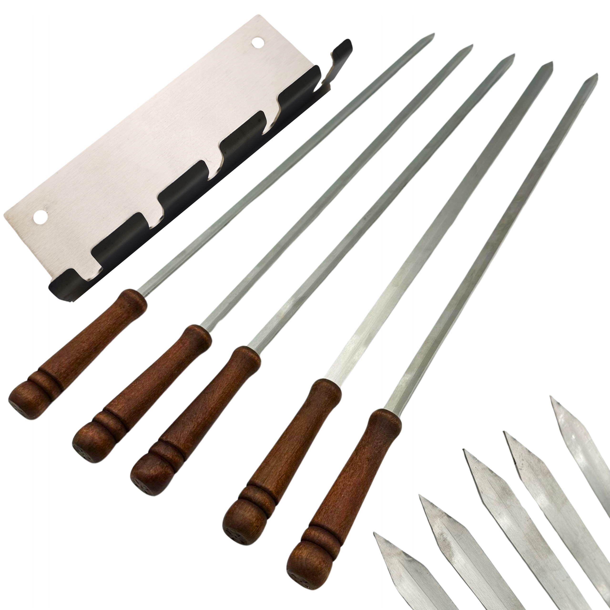 Šampony Na Špízy 5ks Nerezové Špízy na Grilování 60 cm Věšák