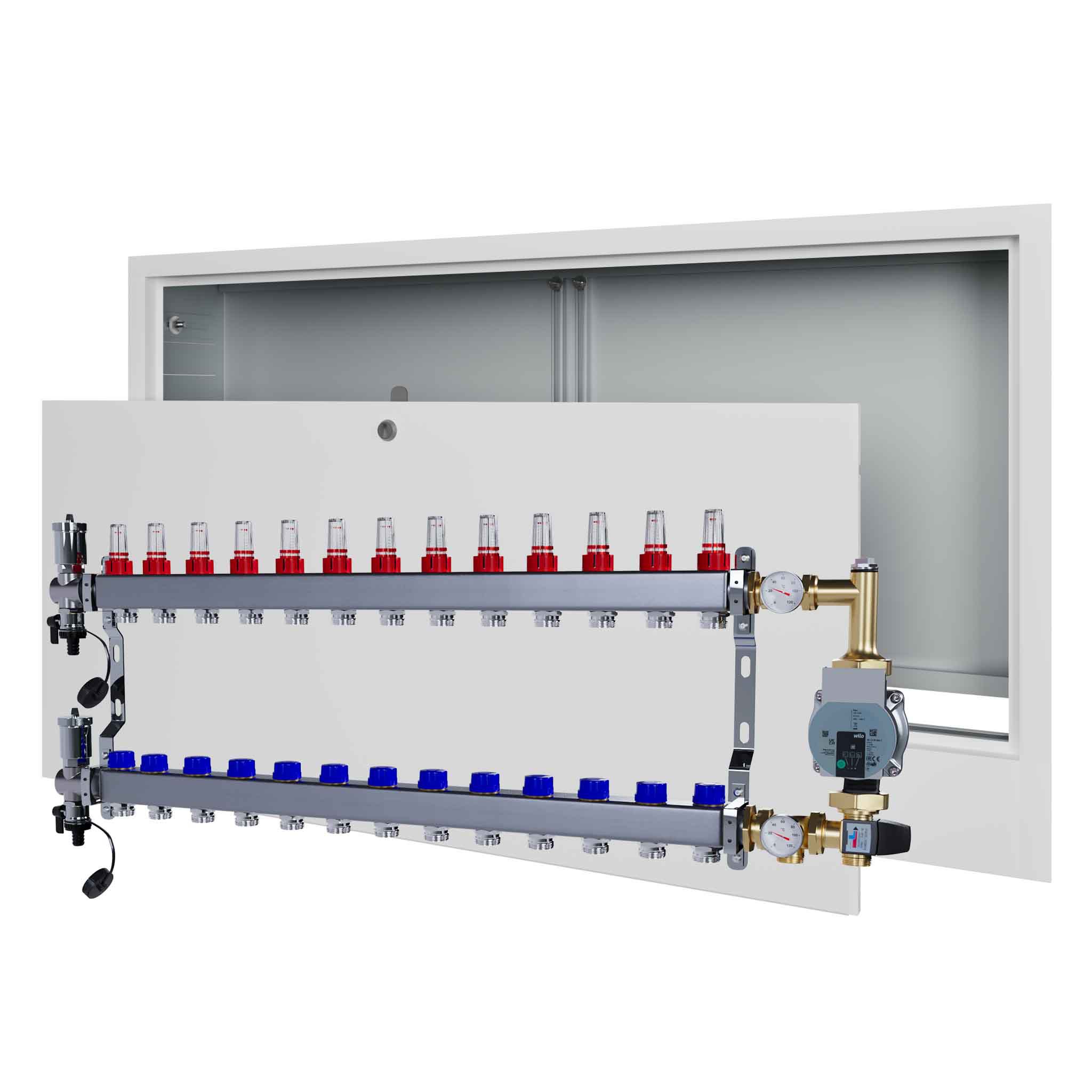 Nerezový rozdělovač pro podlahu 13, čerpadlo Wilo a podomítkový box