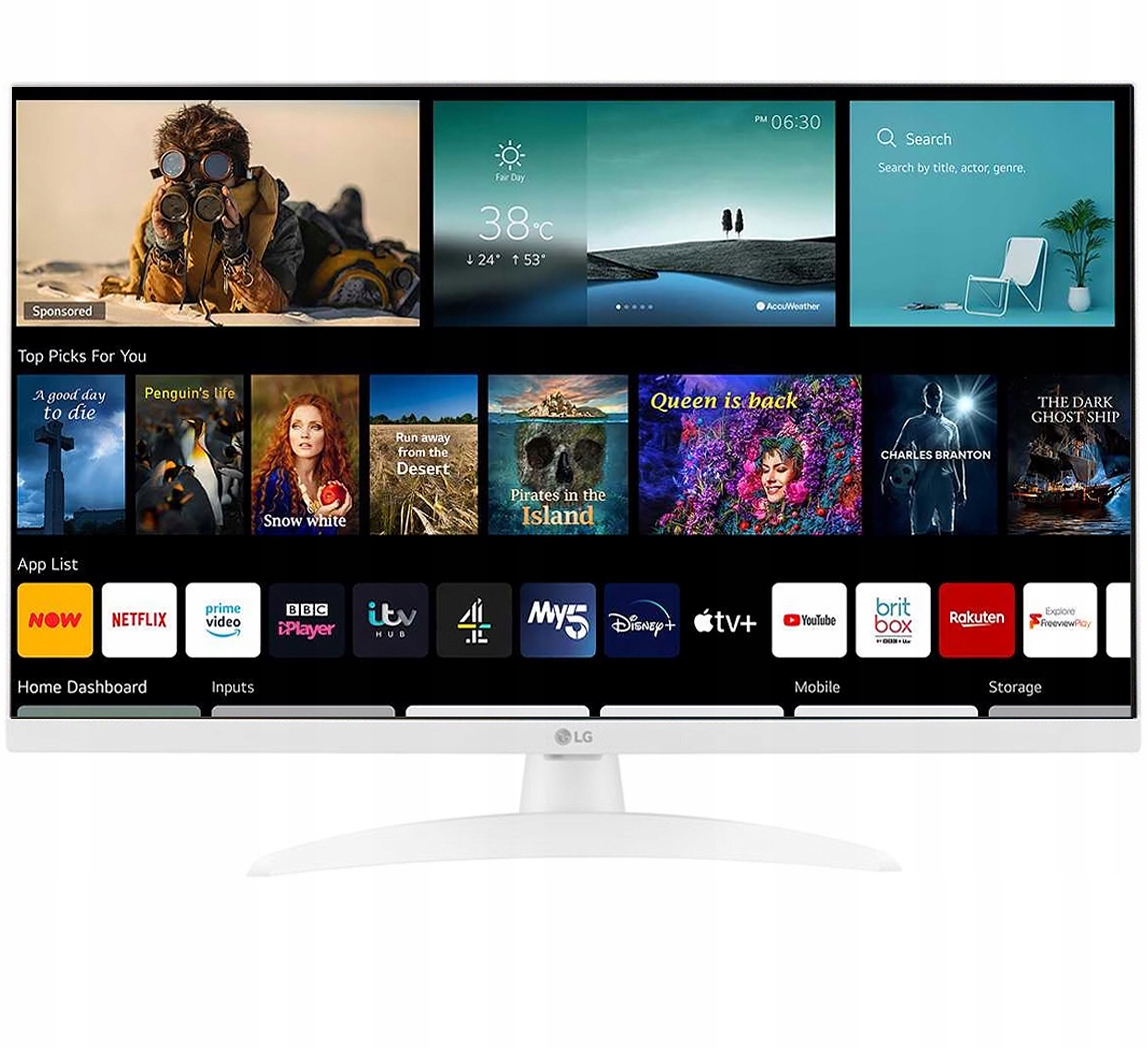 Biały Telewizor 27 Cali Smart Lg 27TQ615S Led Ips Fhd WiFi Bluetooth DVB-T2