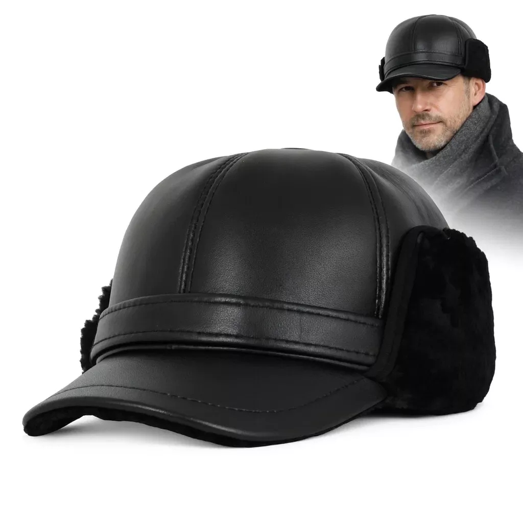 Černá kožená čepice s chráničem krku K292B Polar XL