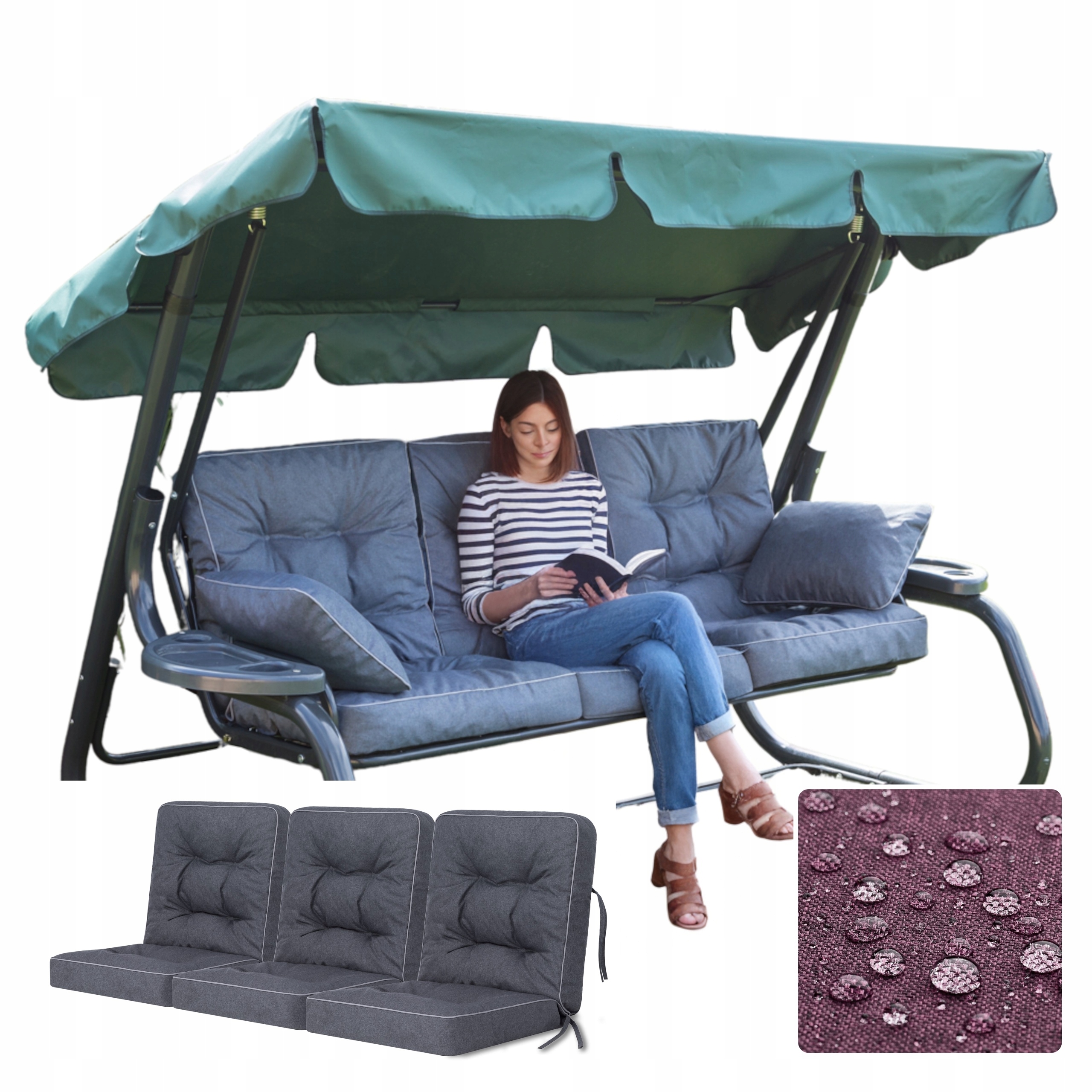 Vankúš na hojdačku, záhradnú lavičku Sada 3 ks Vodotesný proti Uv žiareniu 150 cm