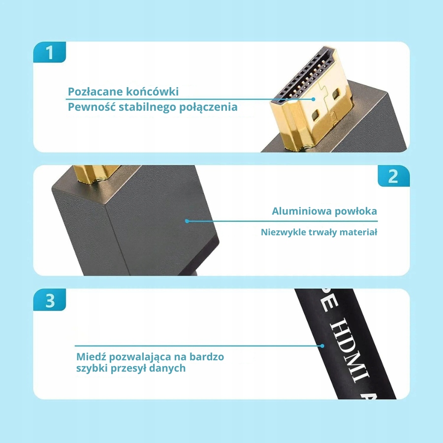Najlepszy Kabel HDMI 2.1 8K 4K 120 Hz 48 Gb/s HDR Złoty do konsoli TV 2 m Stan opakowania oryginalne