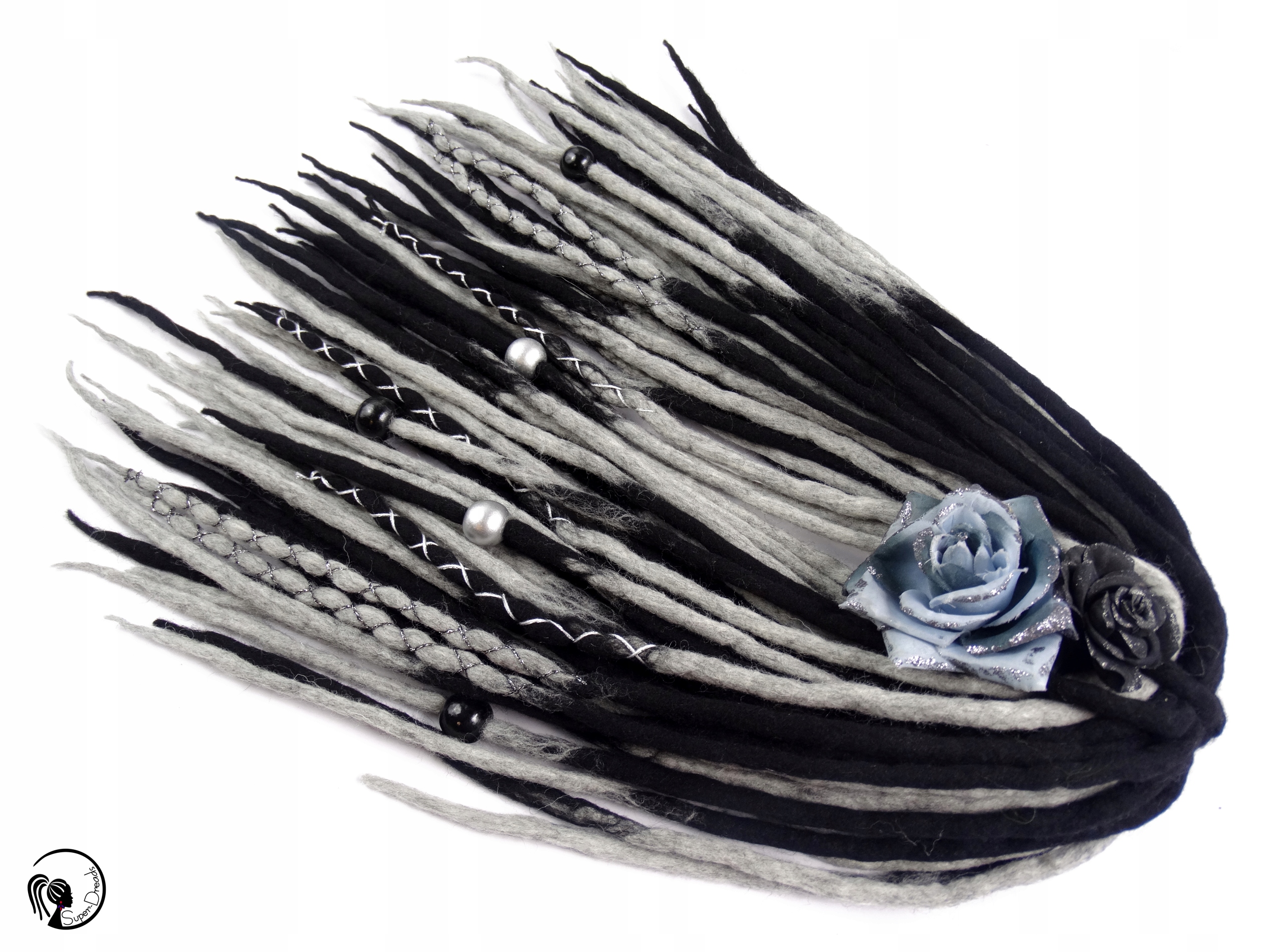 Vlněné pastelky Dredy, černé, šedé, Stříbrný Tribal, 40 kusů