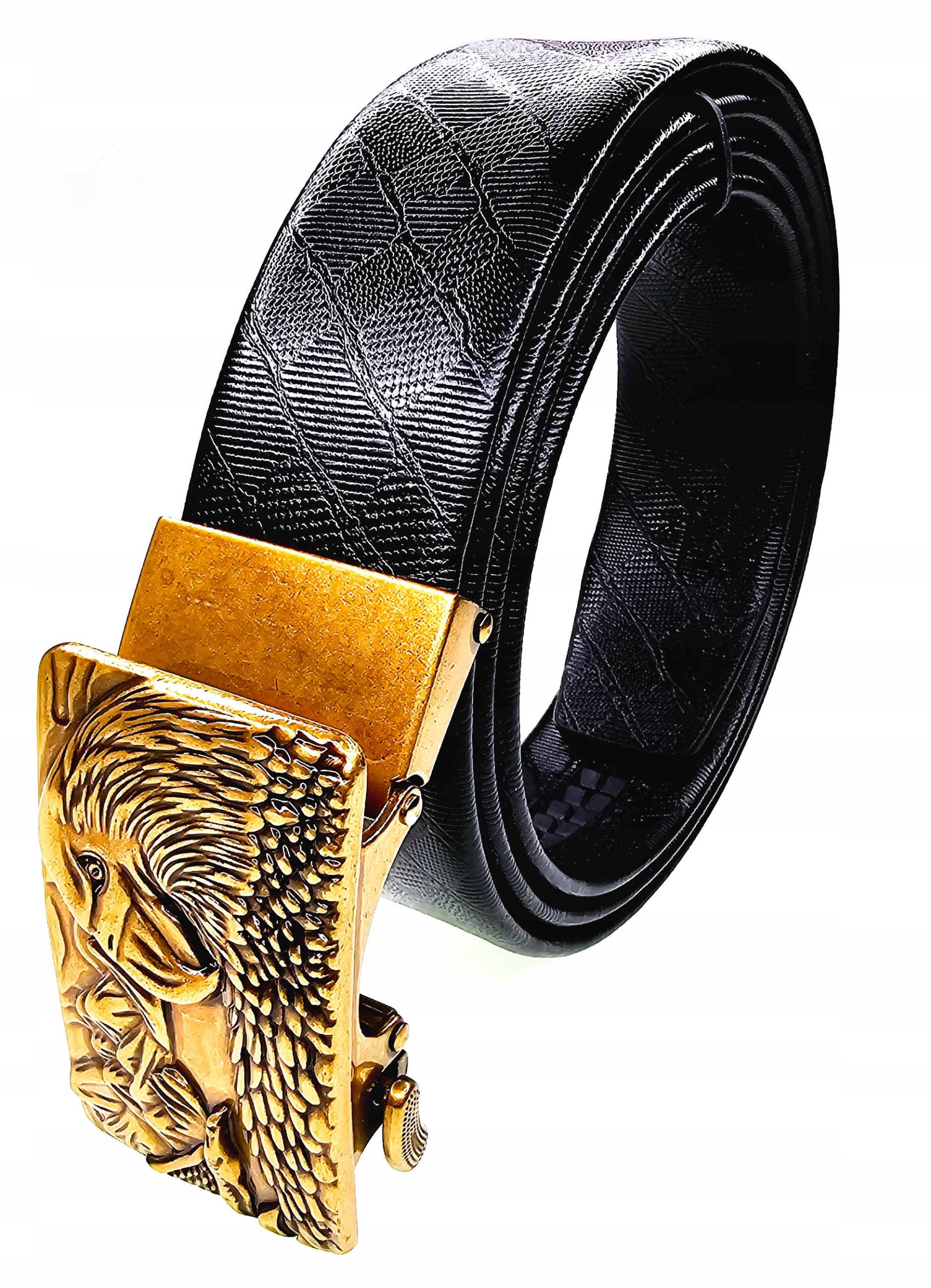 Luxusní Černý Pánský Kožený Opasek Automatický Zlatý Orel 120 CM