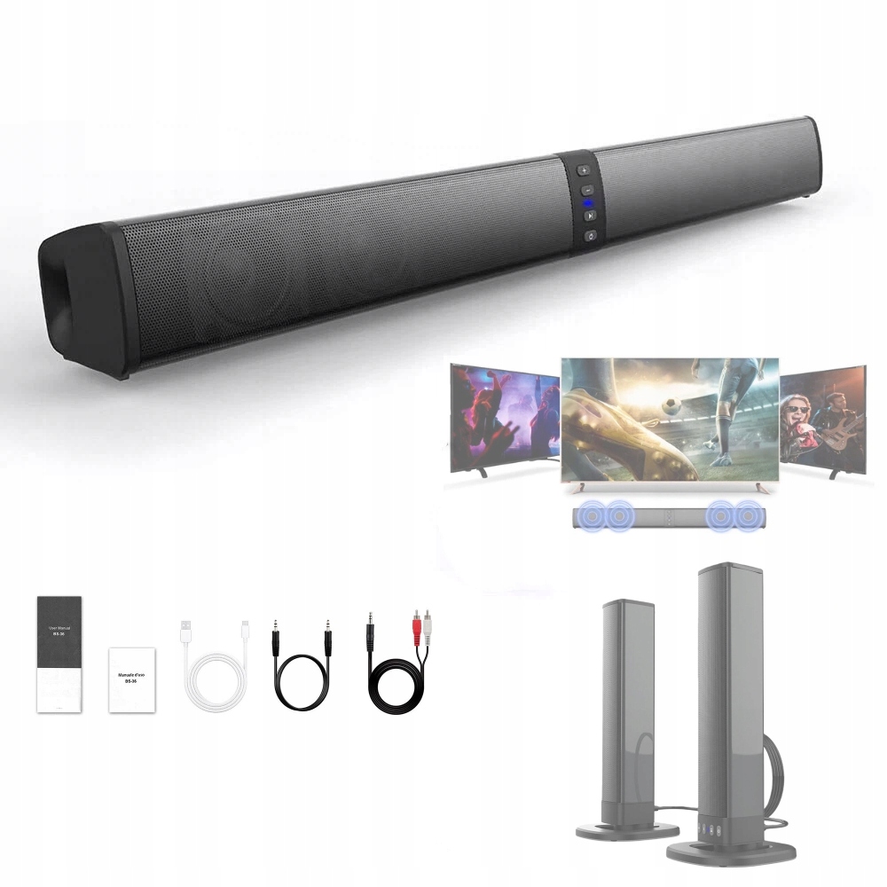 2W1 Soundbar Bluetooth Usuwany Głośnik Rgb Telewizor Usb Hdmi