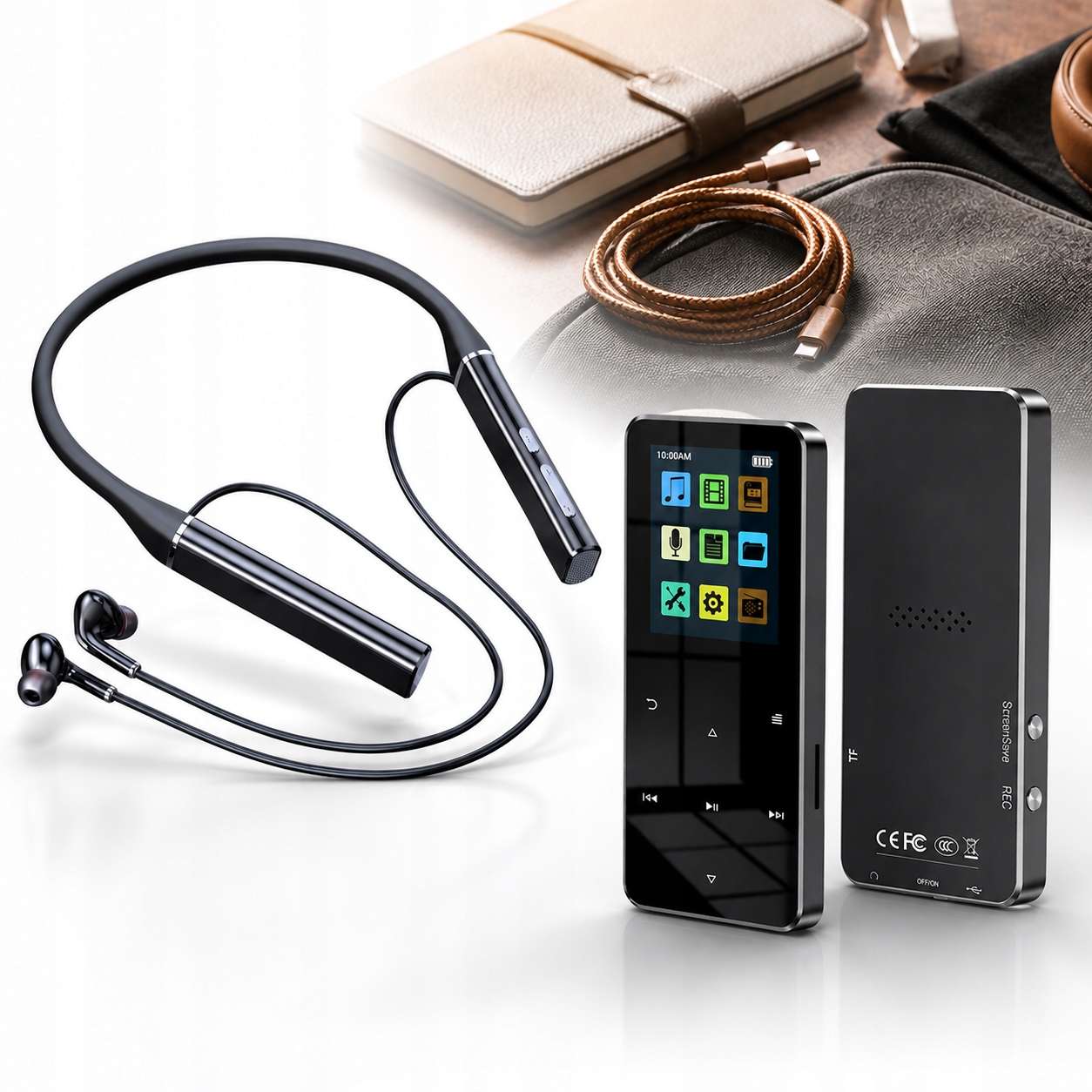 Zestaw audio MP4 16GB Bluetooth ze słuchawkami neckband do 100h pracy