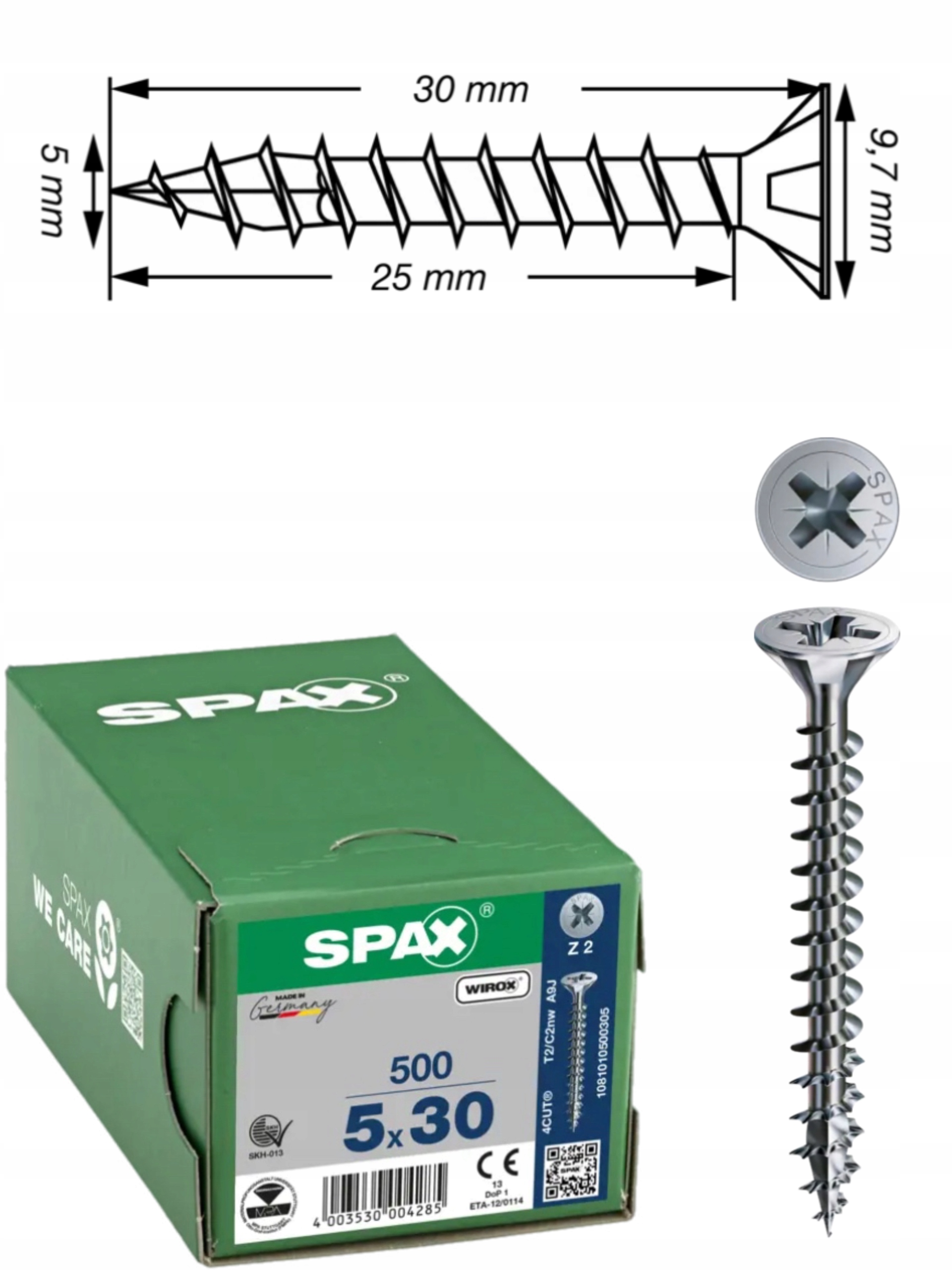 Univerzální vrut do dřeva spax 5 x 30 mm Wirox 500 ks