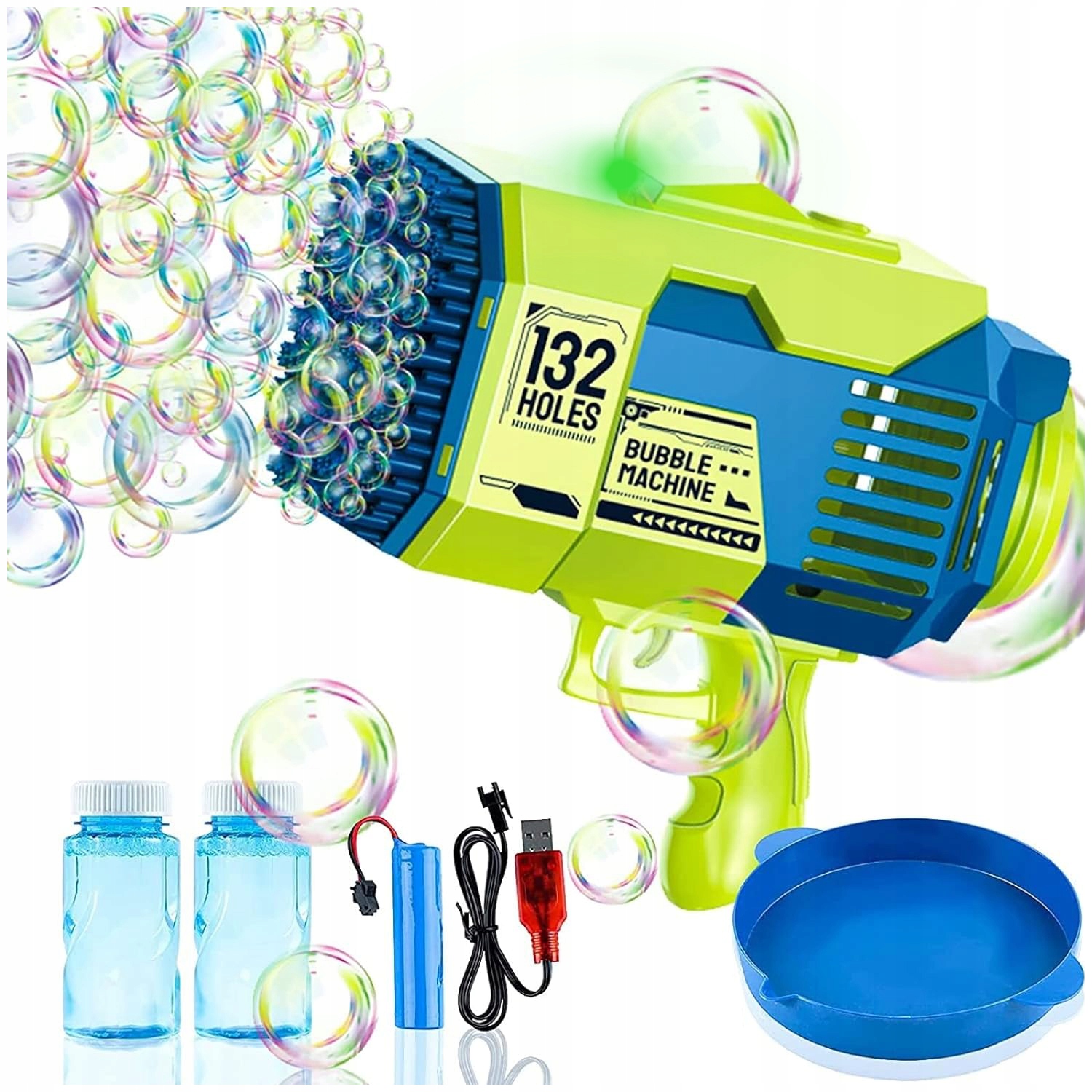 PISTOLET DO BANIEK BAZOOKA 132 OTWORY MASZYNA ŚWIECI AKUMULATOR USB LED XXL