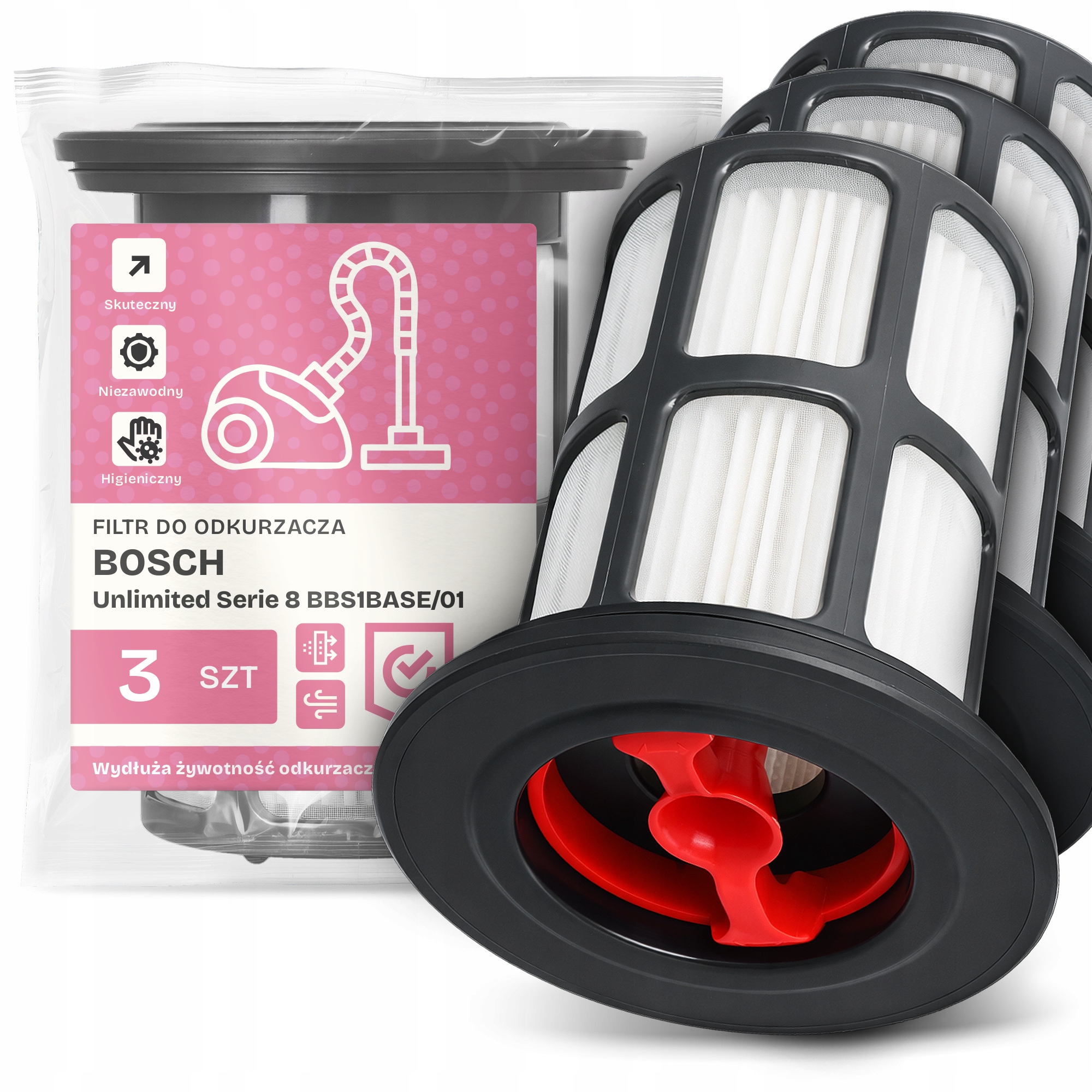 3x Filtr Do Vysavače Bosch Unlimited Serie 8 BBS1BASE/01 Hepa Filtry Em-w