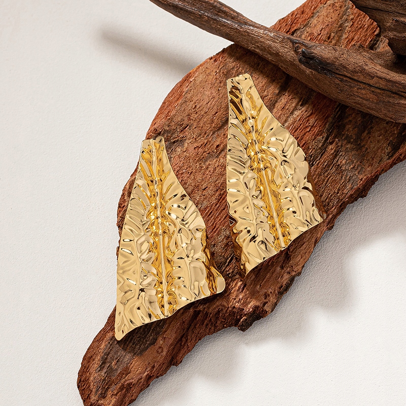 Kolczyki Sztyfty Nieregularne Złote Gniecione Długie Stylowe 65mm Materiał Inny