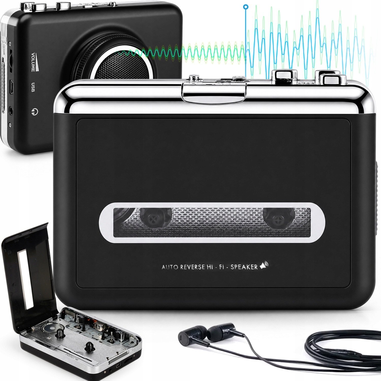 Retro Walkman Konvertor Kazet Discman Na MP3 Přes Usb Reproduktory Sluchátka