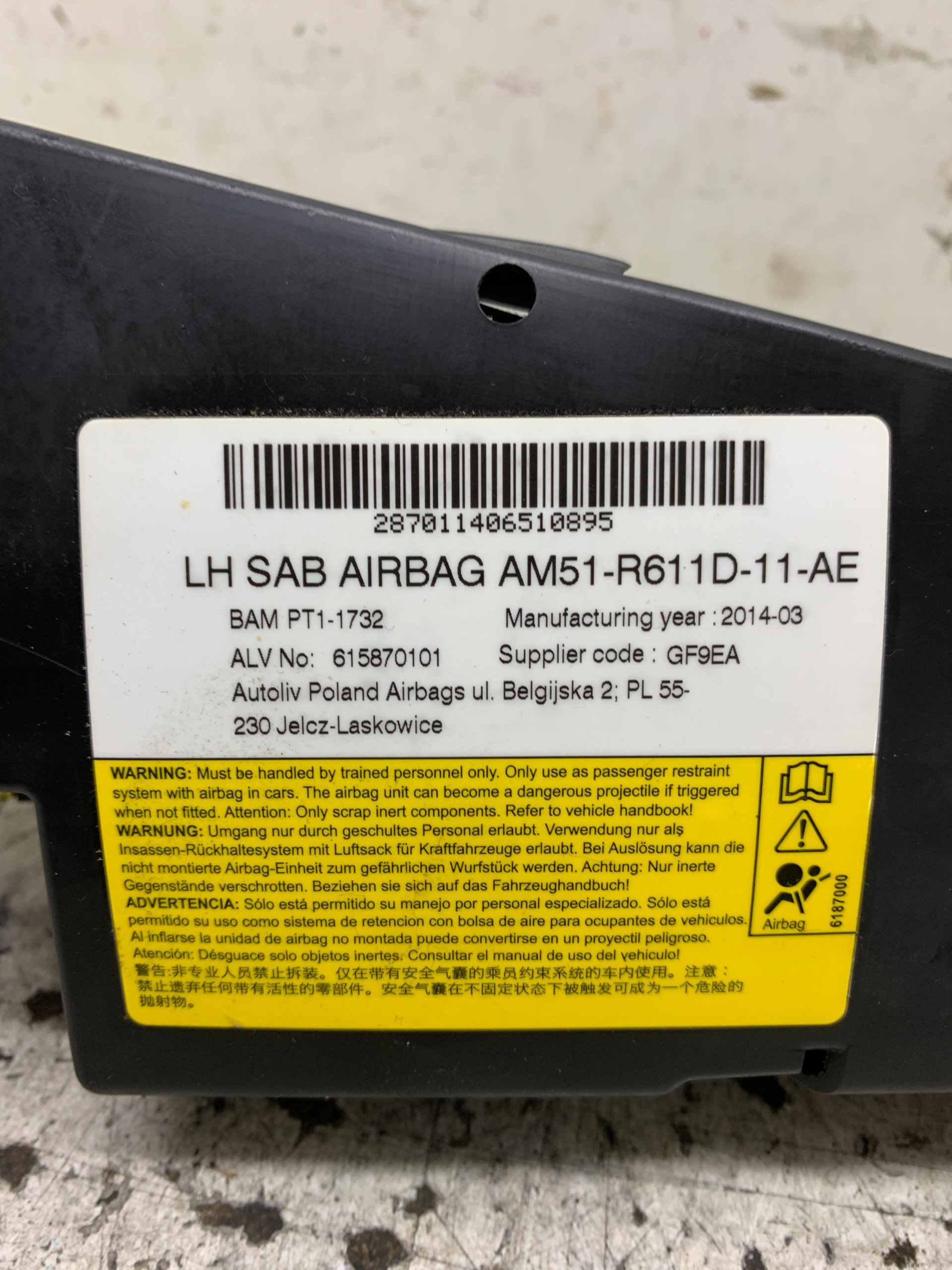 airbag seat left front AM51-R611D-11-AE FORD FOCUSMK3