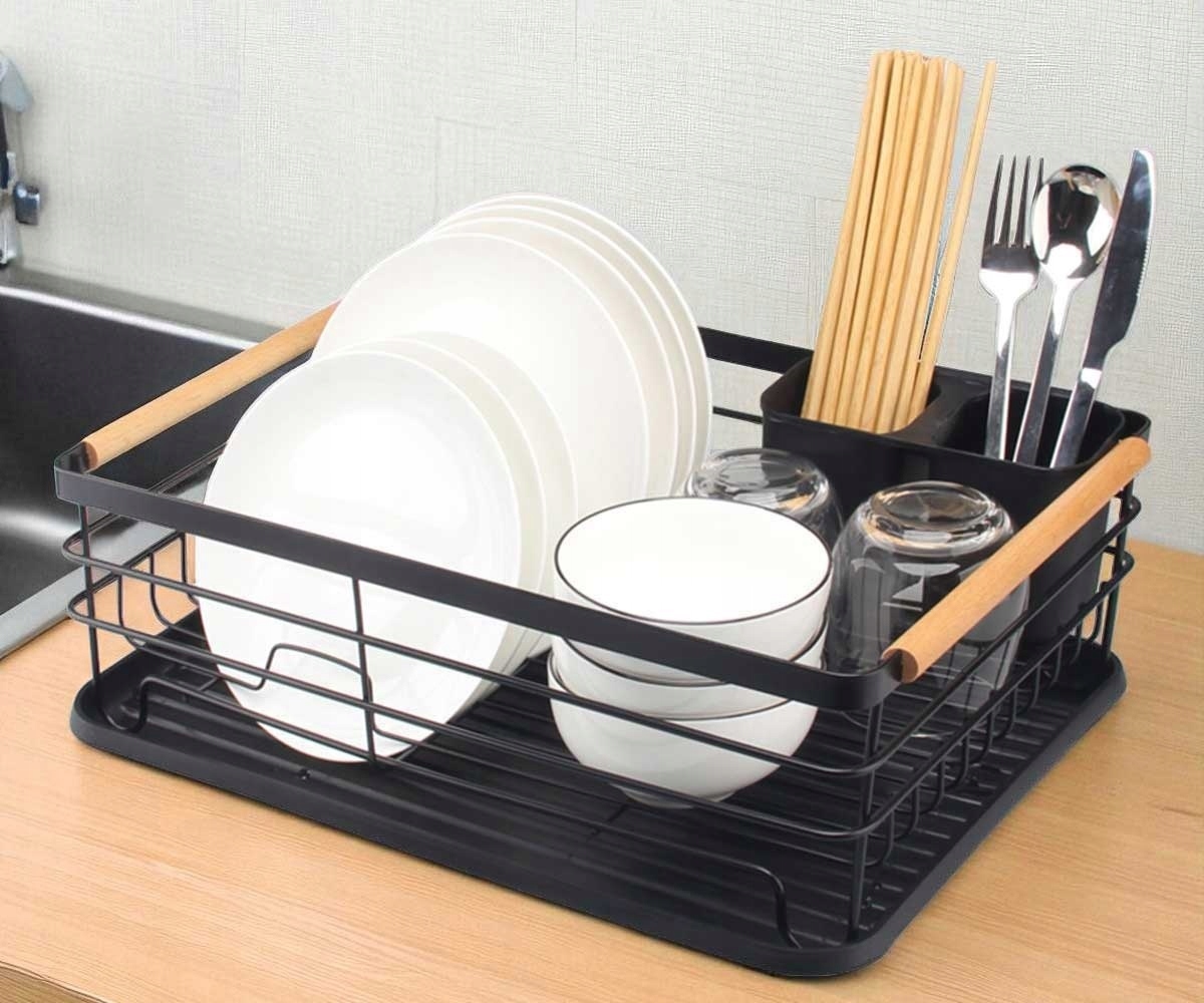 Levně Odkapávač Na Nádobí Odkapávač S Podnosem Kuchyňský Stojan Na Talíře Šálky Šedý