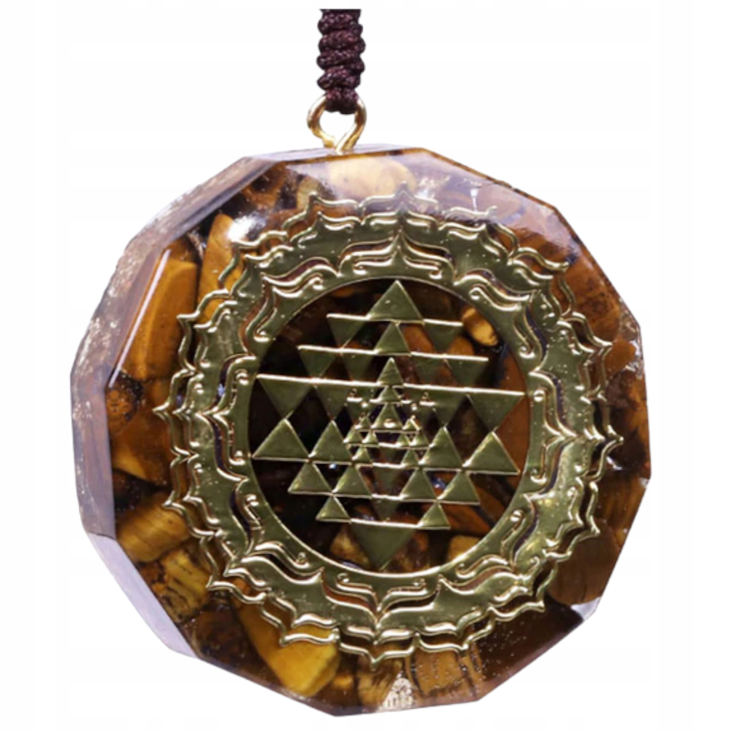 Orgonit Naszyjnik Śri Jantra Tygrysie Oko Odpromiennik Finanse Sukcesy