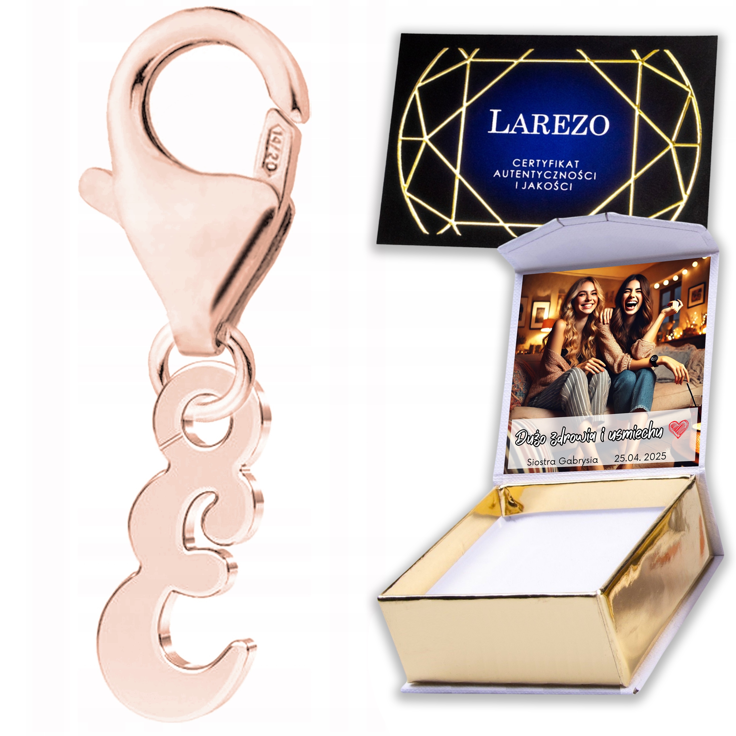 Pozlacený přívěsek 925 s iniciálou písmenkou Symbol písmene Iniciál E Potisk