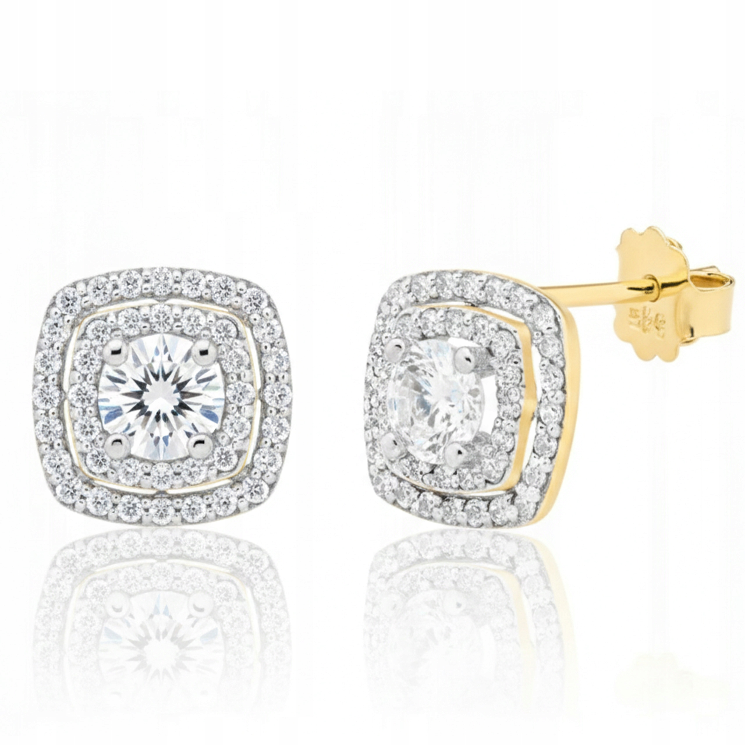 Zlaté náušnice 585 Kwadraciki S Brilianty 2,20 g s diamanty na tyčince