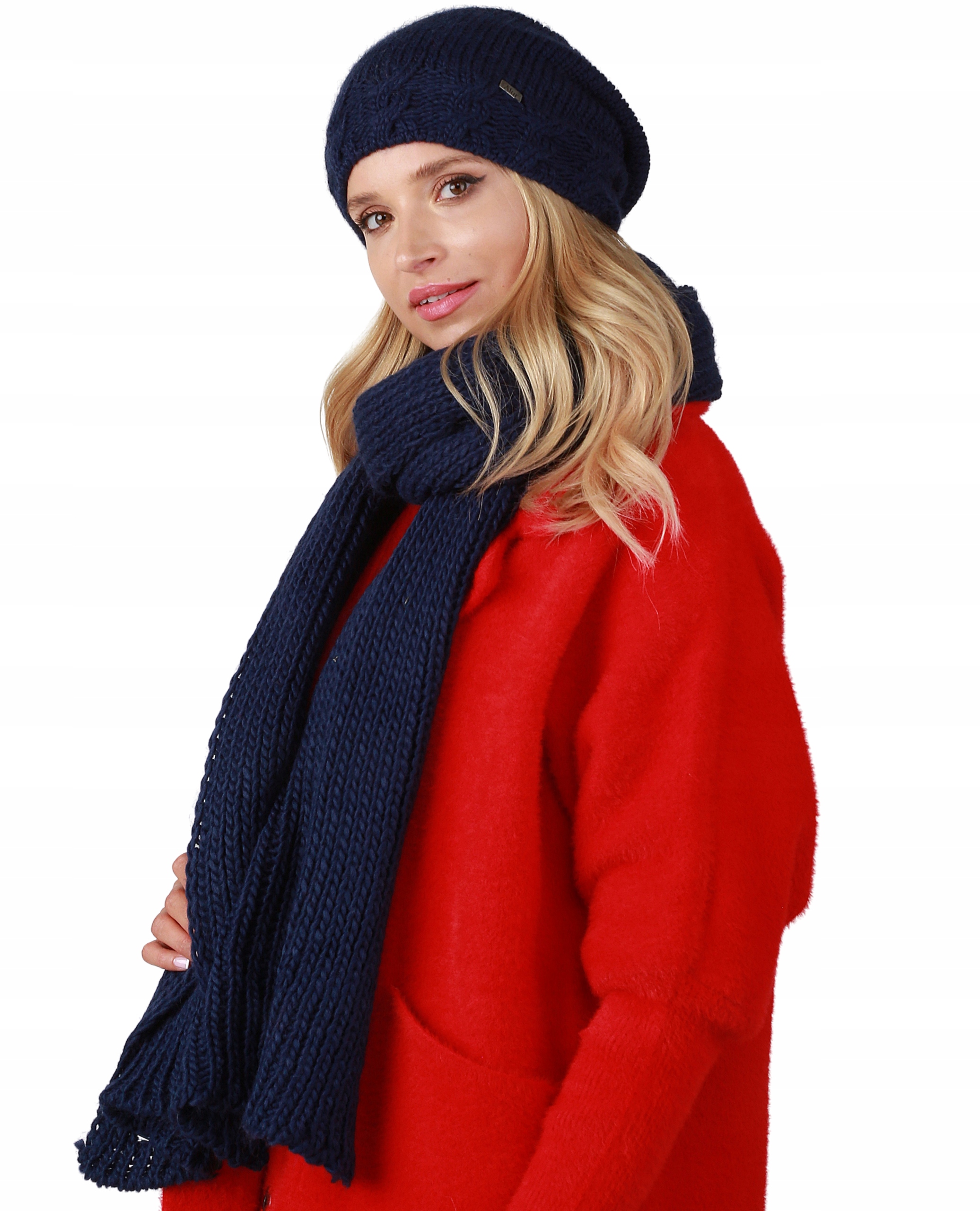 Teplý dámský komplet Čepice Šátek Námořnická Modrá A7