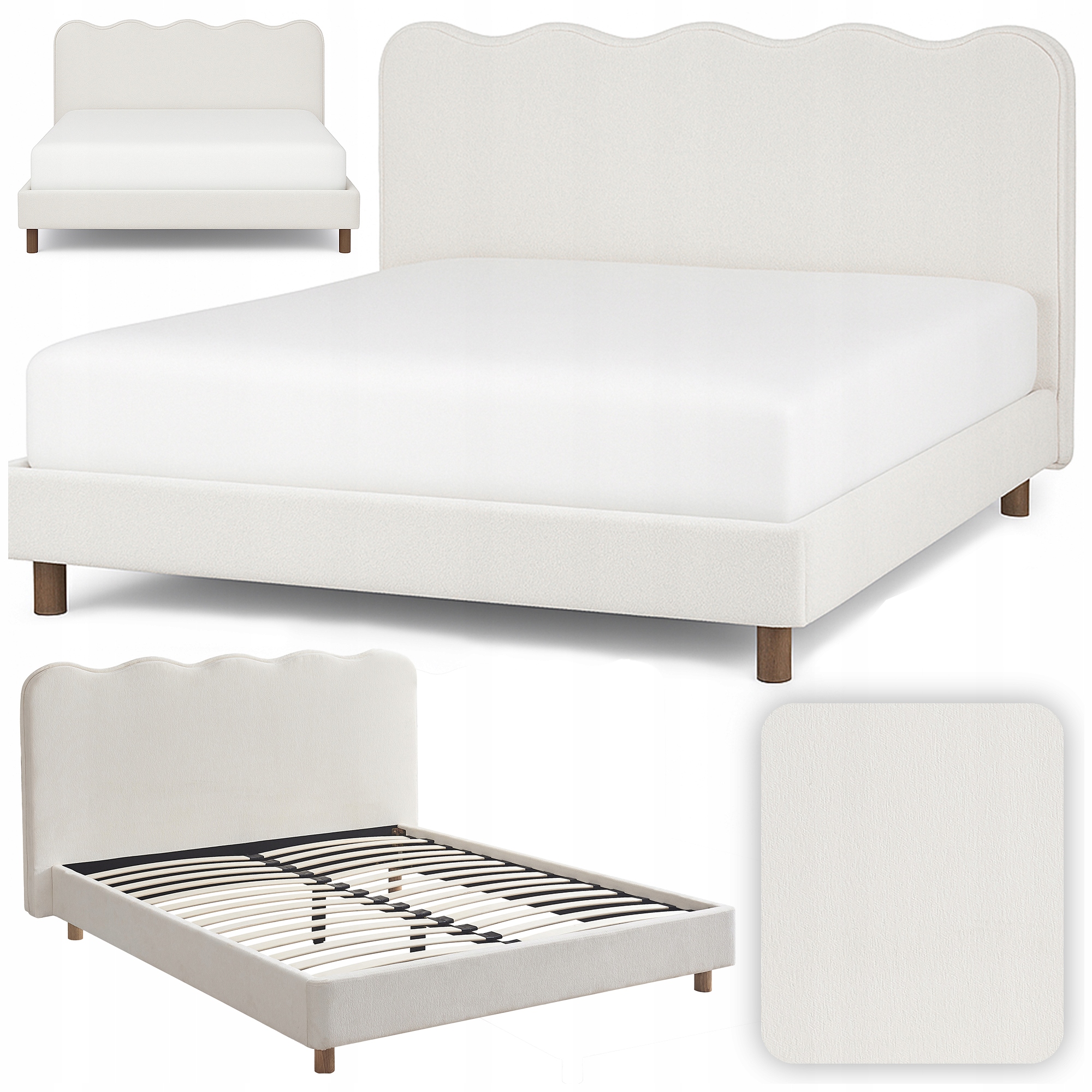 Łóżko Krem Tapicerowane Dwuosobowe 160x200 Do Sypialni Izmir