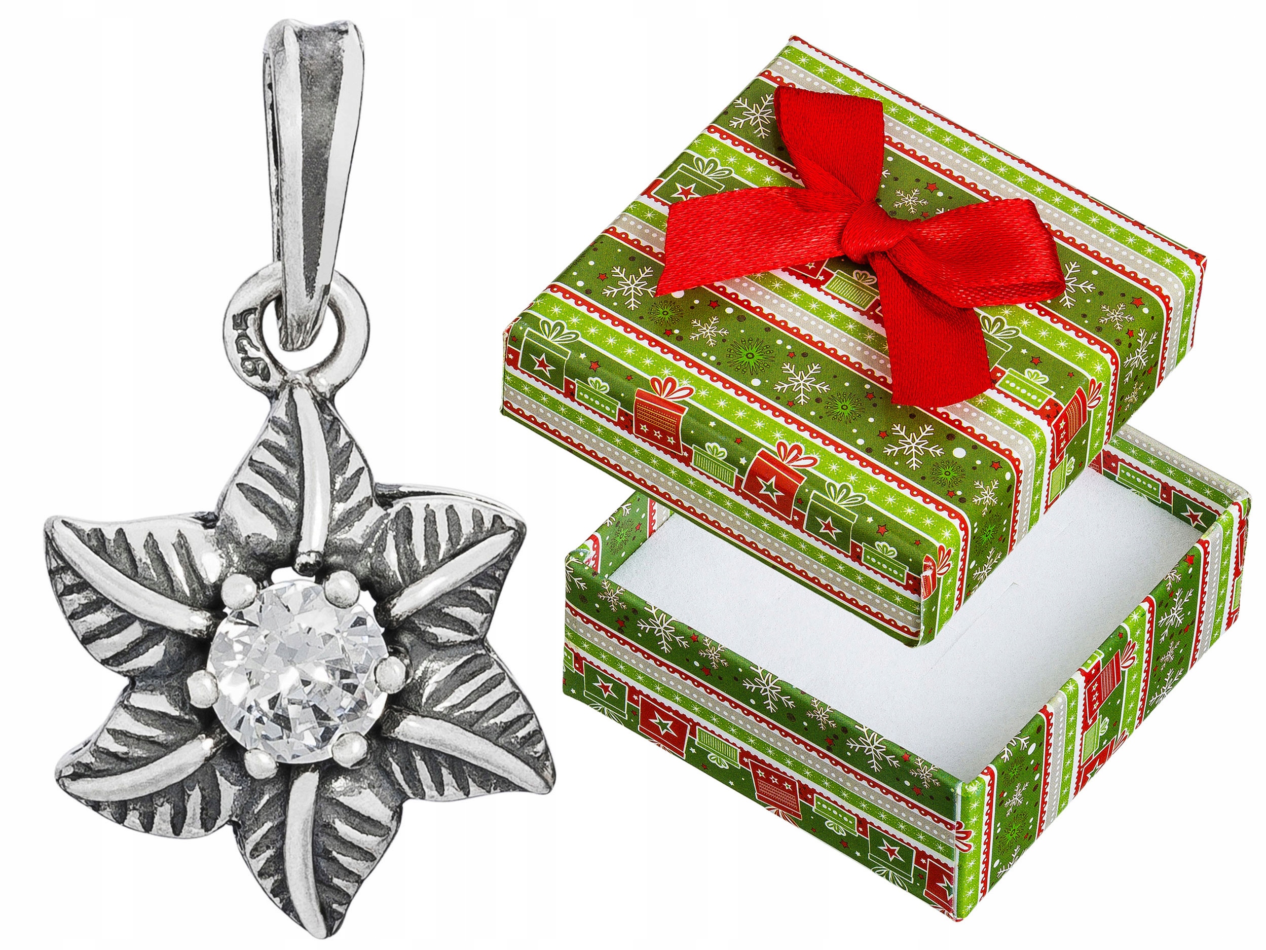 Stříbrný přívěsek Květina s zirkonem Malý dámský Oxidovaný Přívěsek Květina