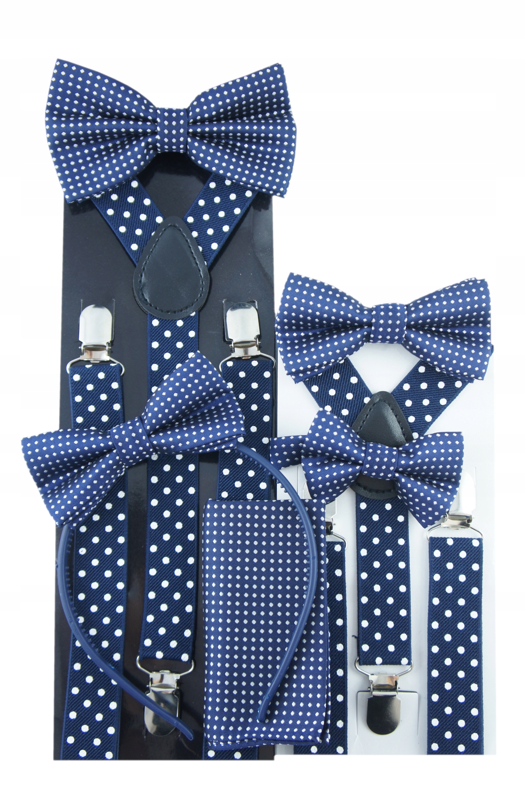 GRANATOWE szelki dziecięce W KROPKI r.uniw 1-8lat Kolor niebieski