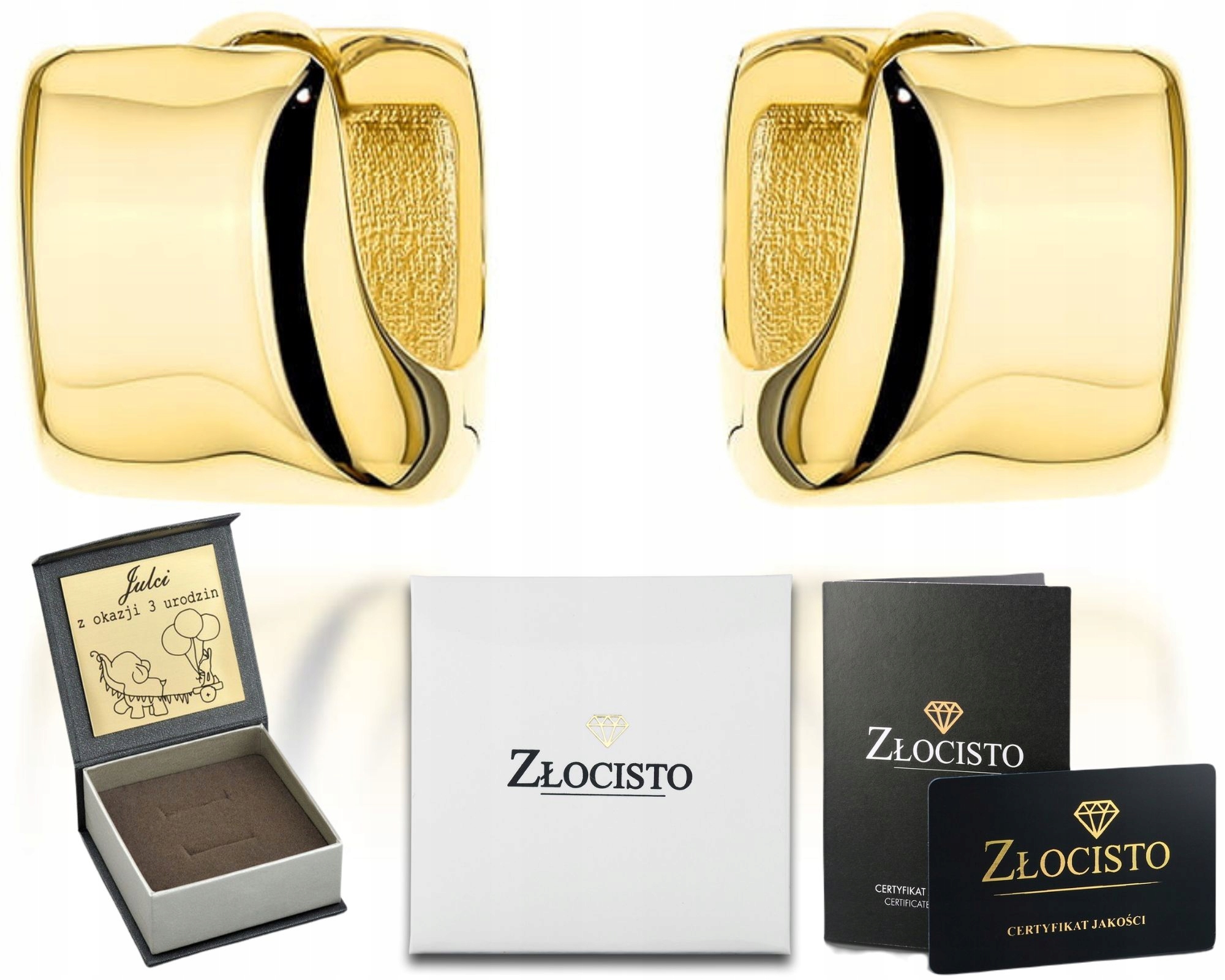 Hladké Geometrické Zlaté Náušnice Ryzost 585 Zlato Jako Gravírování S Dárek