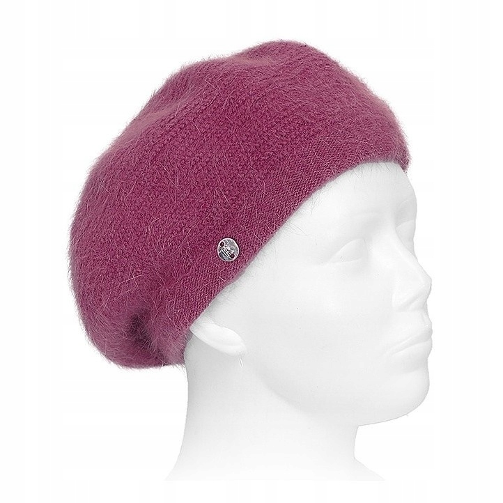 Beret Čepice dámská Vlněná s Angorou teplá a módní Rož Amarant Polský