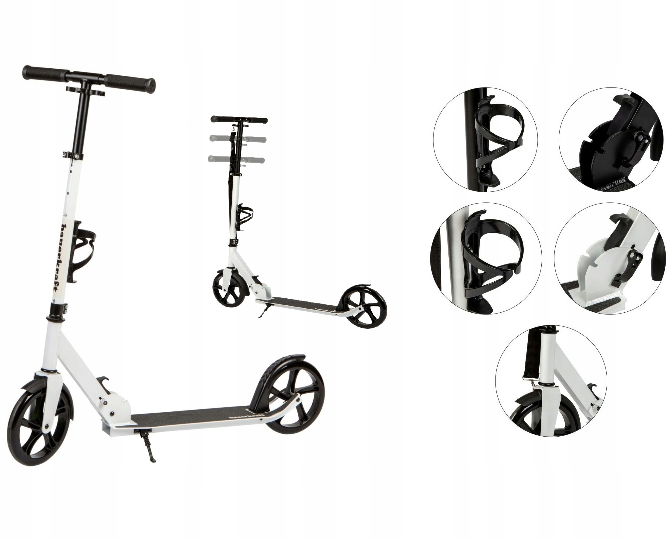 Hulajnoga Składana Regulacja Wysokości 91-101CM Uchwyt Koła 200MM Biały