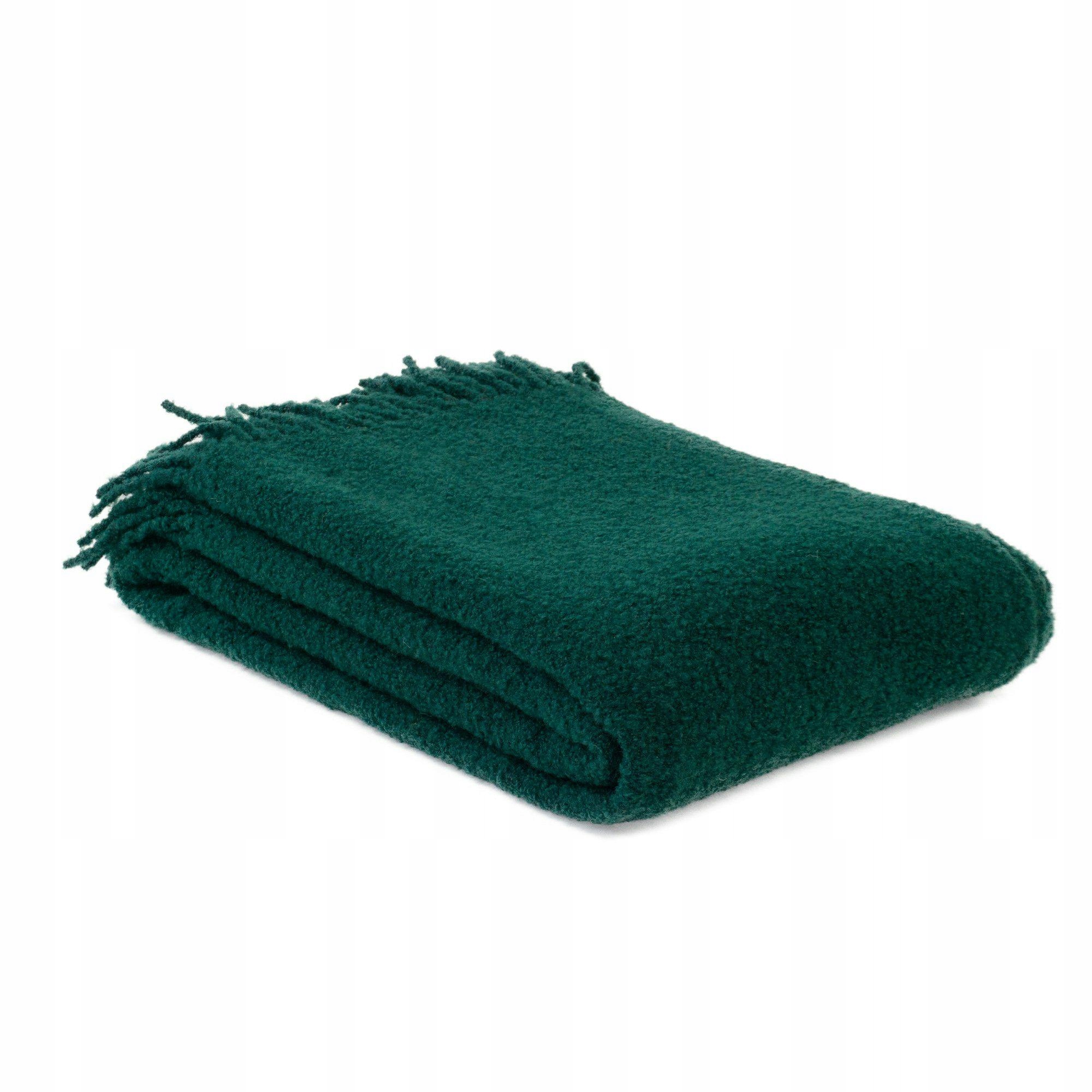 Vlněná deka merino Buckle 140x200 zelená s třásněmi