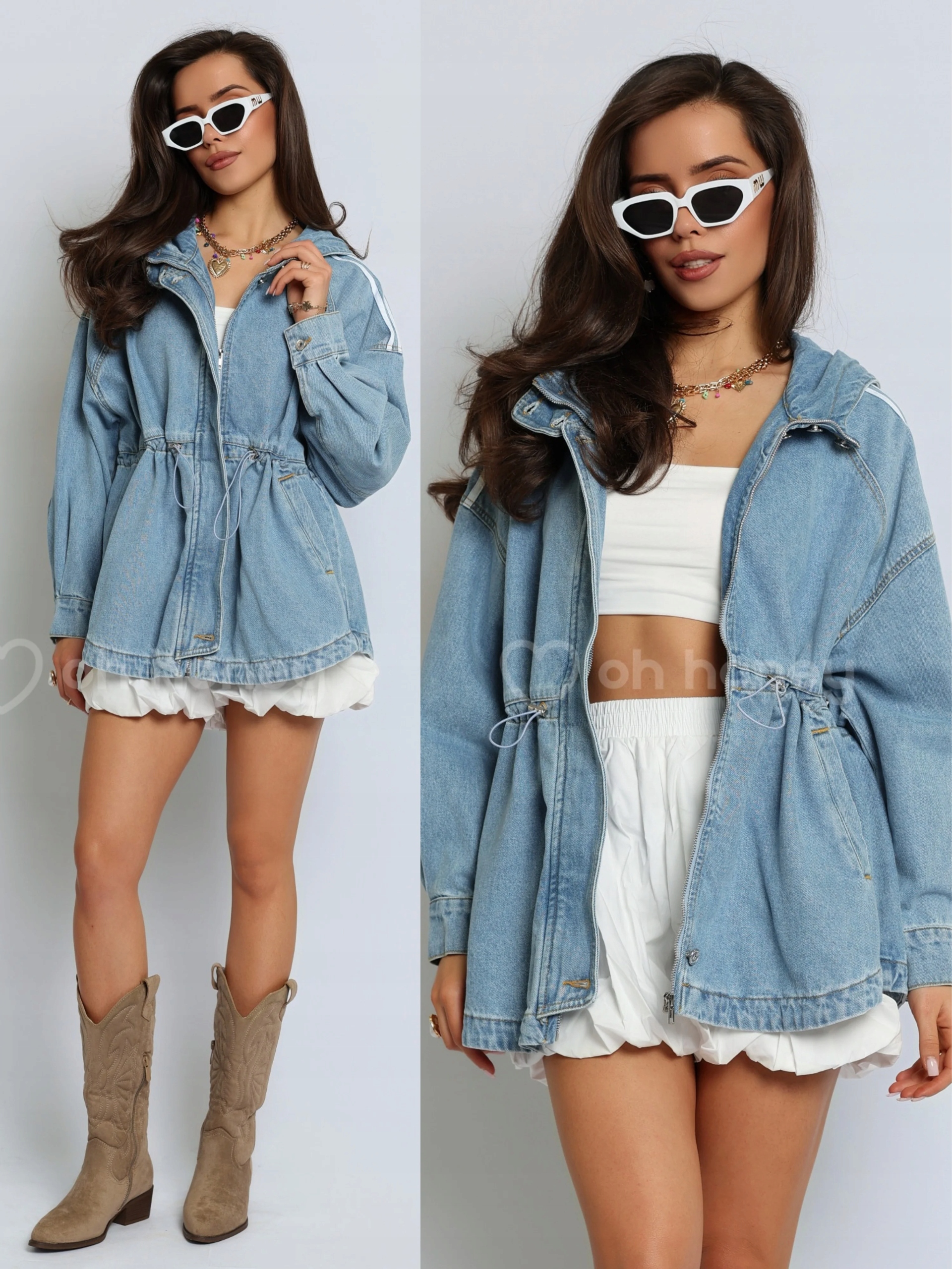 Džínová bunda s kapucí Modrá Astra