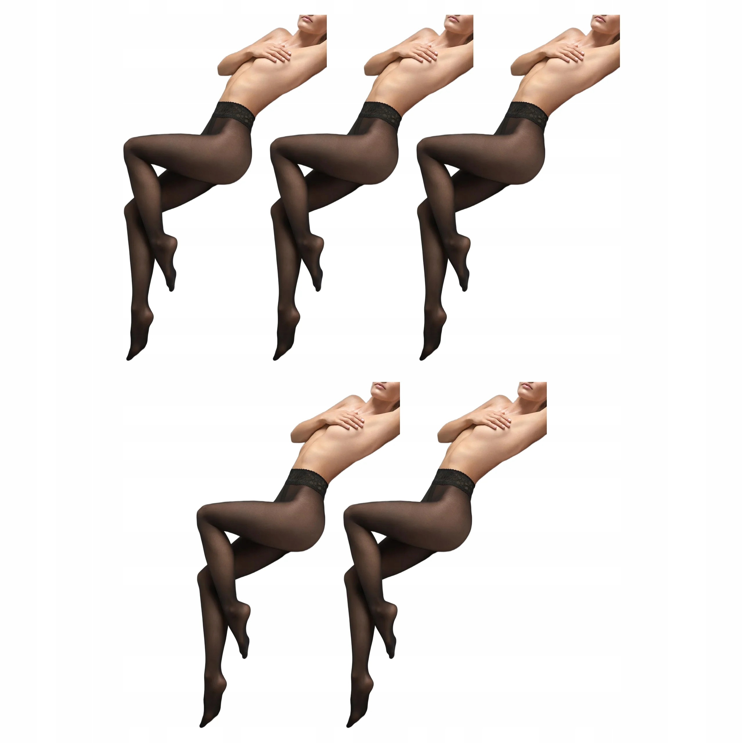 5 x Punčocháče 30 den bez kalhotek s krajkou Erotic Silk Marilyn Black 3/4