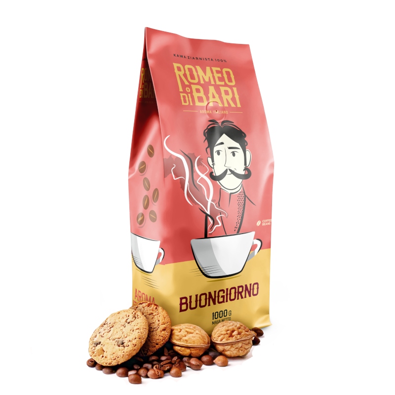 Levně Káva zrnková Romeo Di Bari Buongiorno, čerstvě pražená, málo kyselá, 1 kg