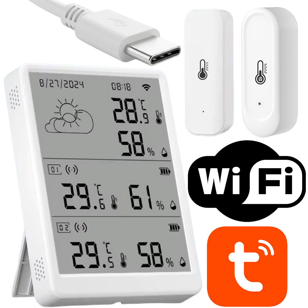 Inteligentna Stacja Pogodowa z Czujnikami Zewnętrzna Wewnętrzna WiFi Tuya