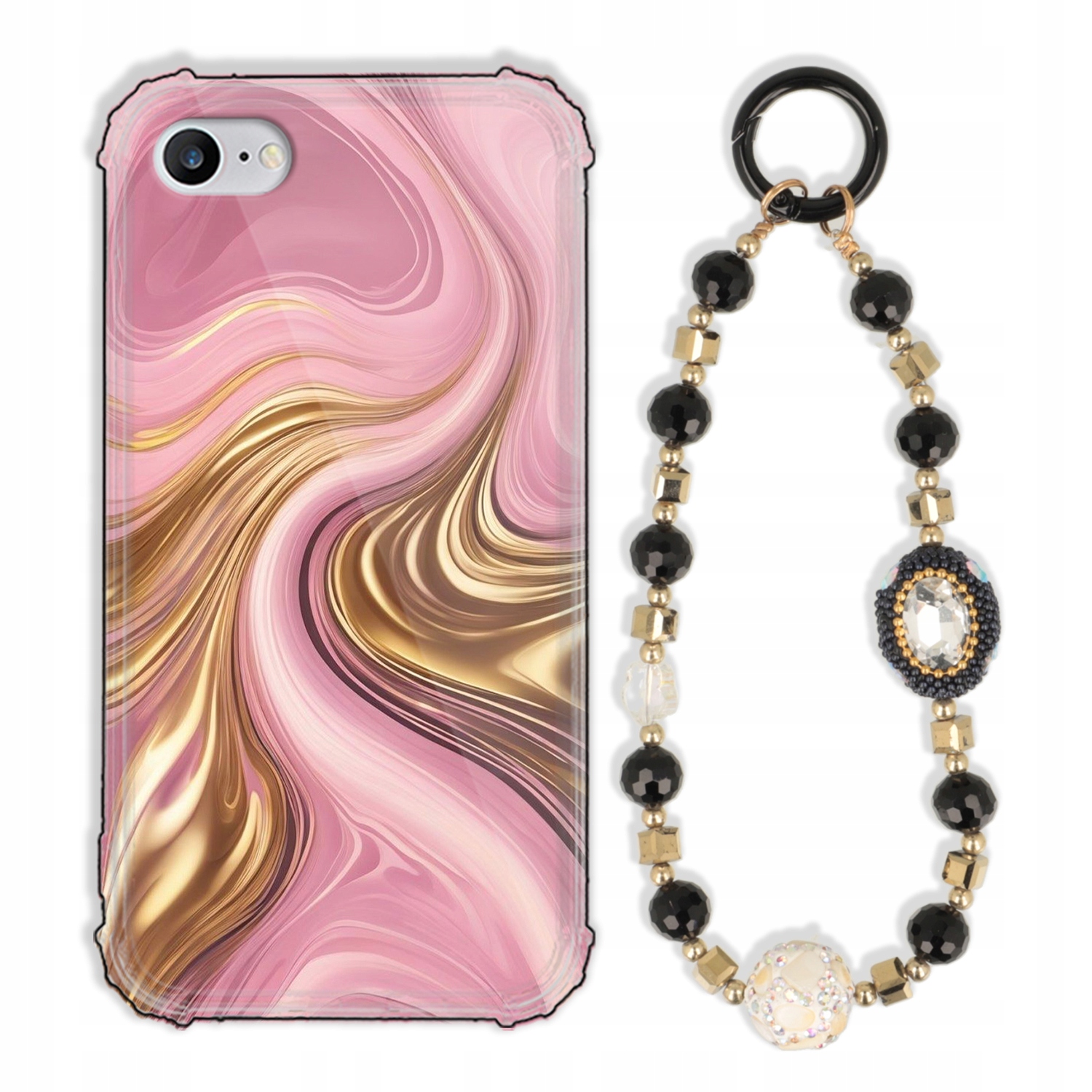 Puzdro Na Iphone 7 Puzdro Antishock S Čierno-zlatými Zirkónmi Odolné Silné