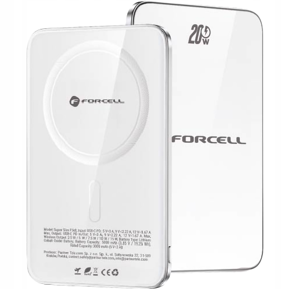 Tenká powerbanka pro MagSafe, rychlé bezdrátové nabíjení Forcell Qi2 15W