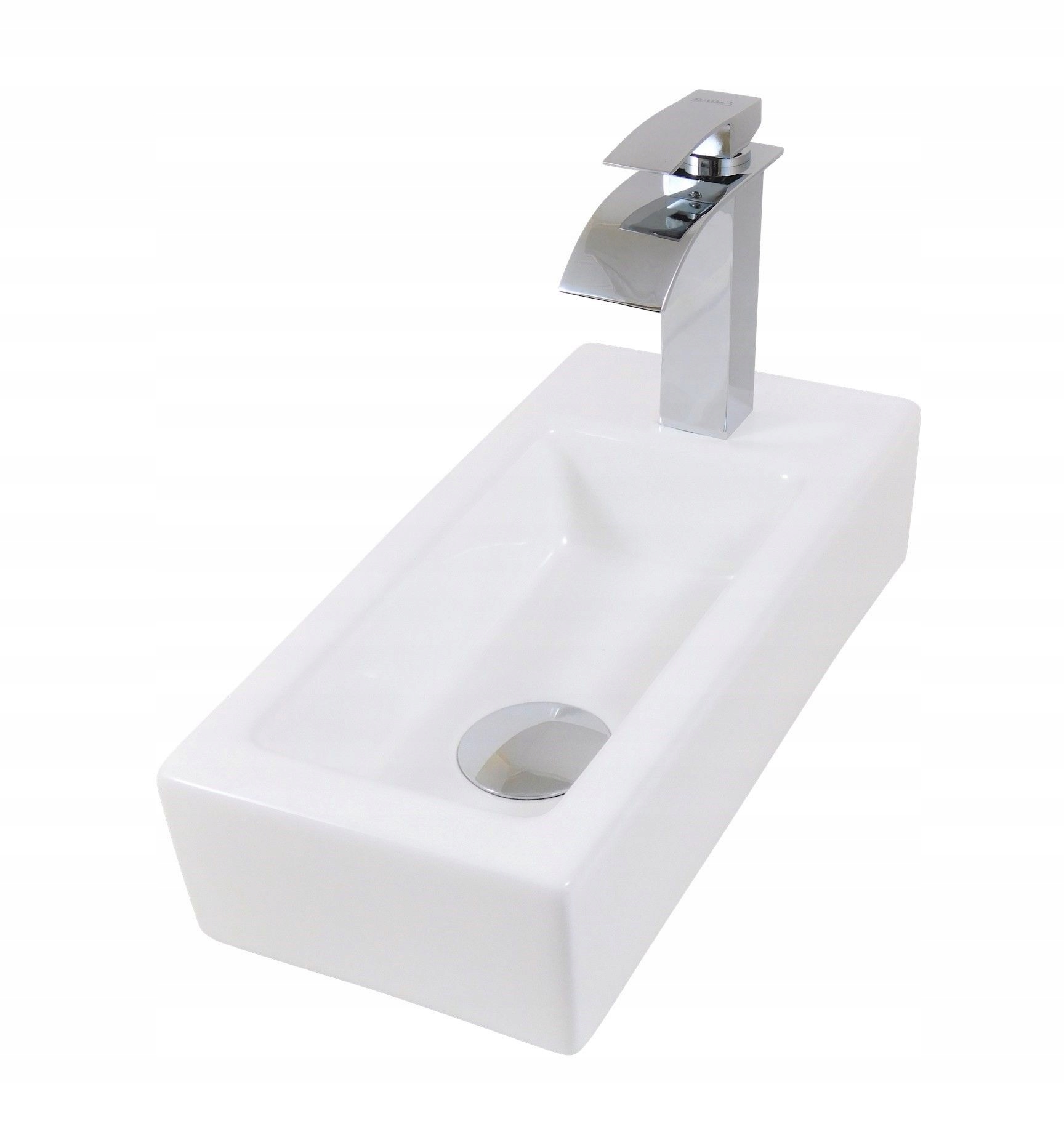 UMYWALKA WĄSKA NABLATOWA ZAWIESZANA BIAŁA PROSTOKĄTNA 36,5x18 MAŁA LEWA